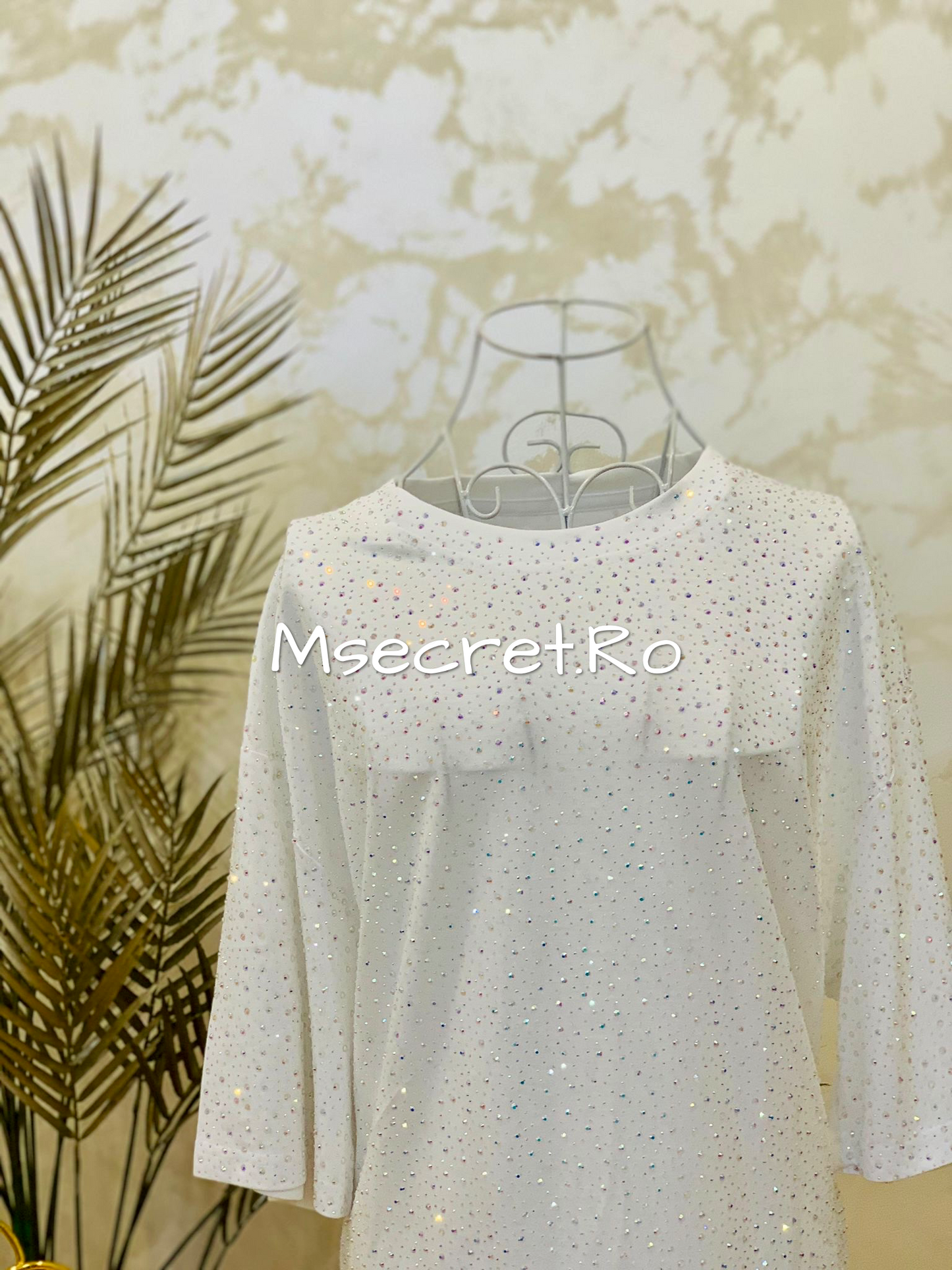 White cotton T-shirt dress with crystals
