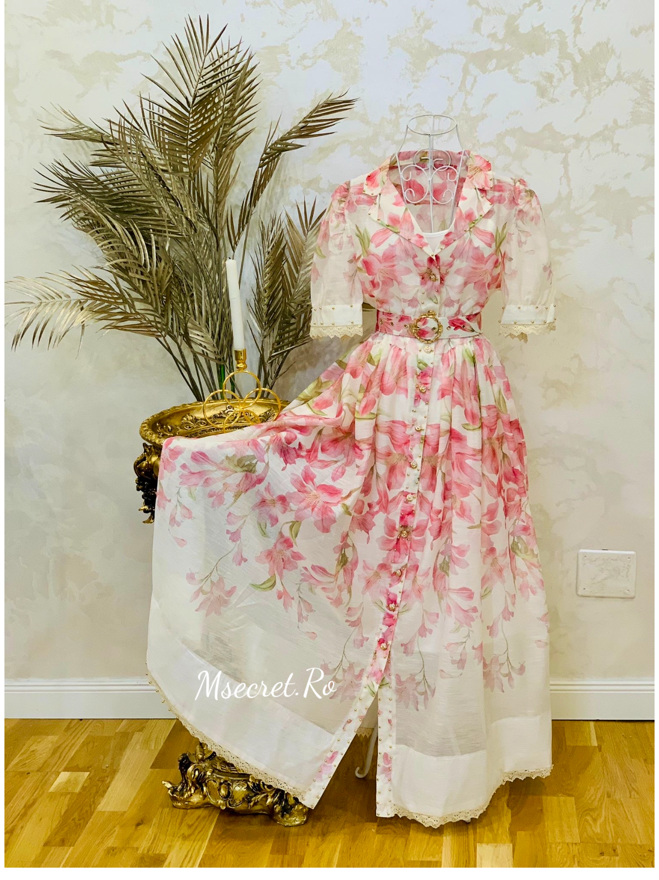 Rochie maxi din in cu modele florale