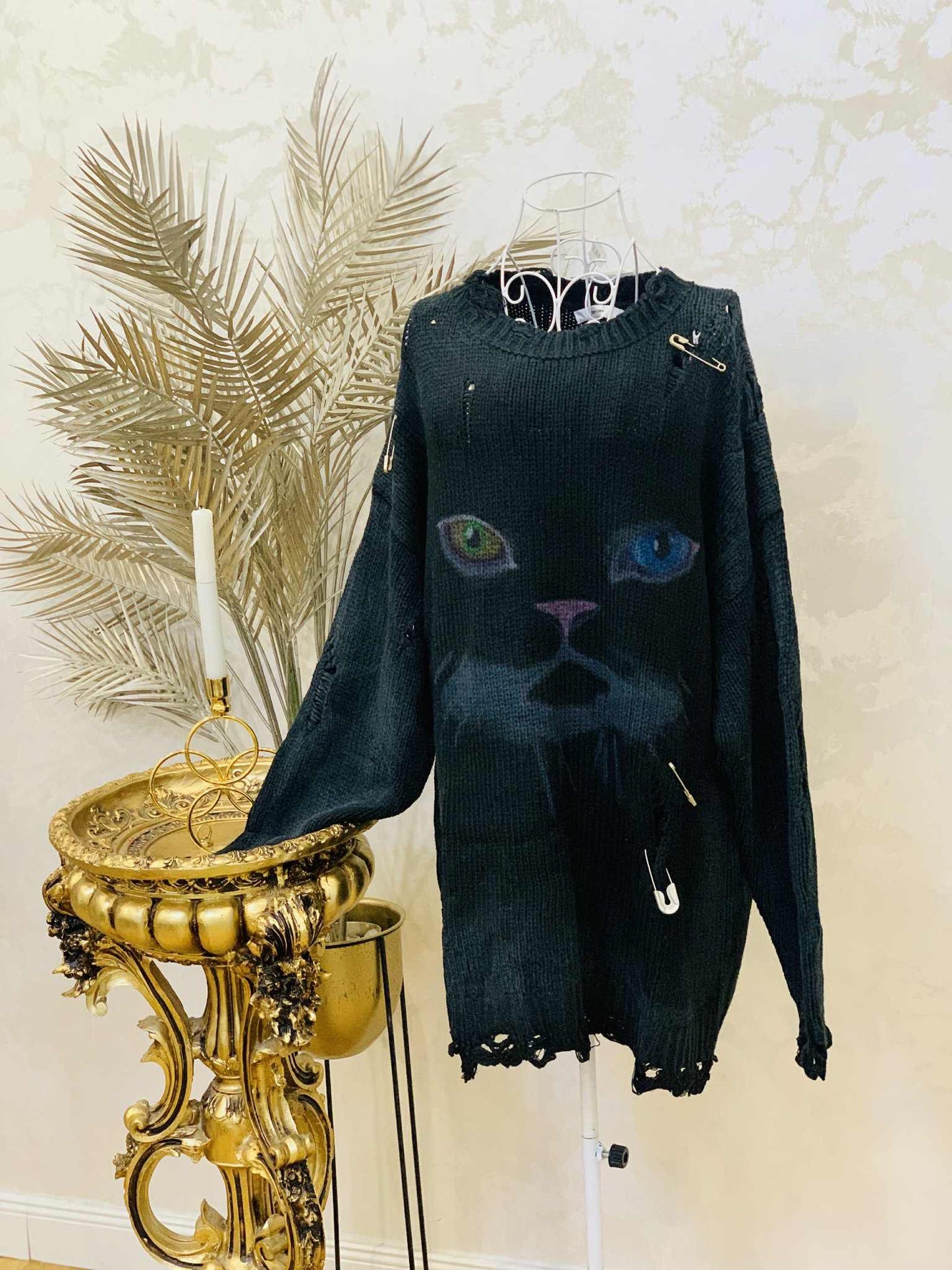 Pulover din lana Oversized cu Detalii Statement