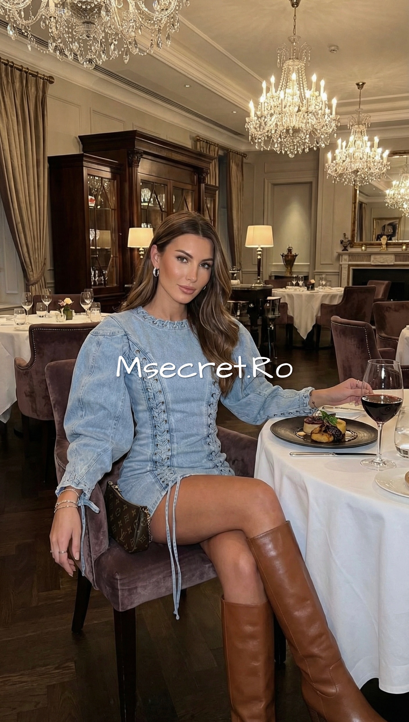 Rochie din denim cu snur