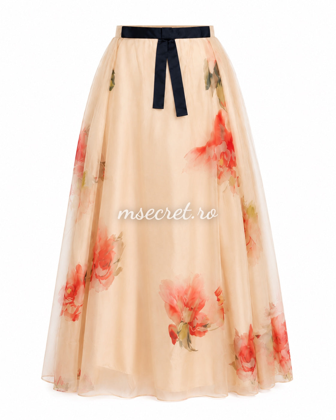 Compleu cu fusta din tul floral si tricou cu imprimeu