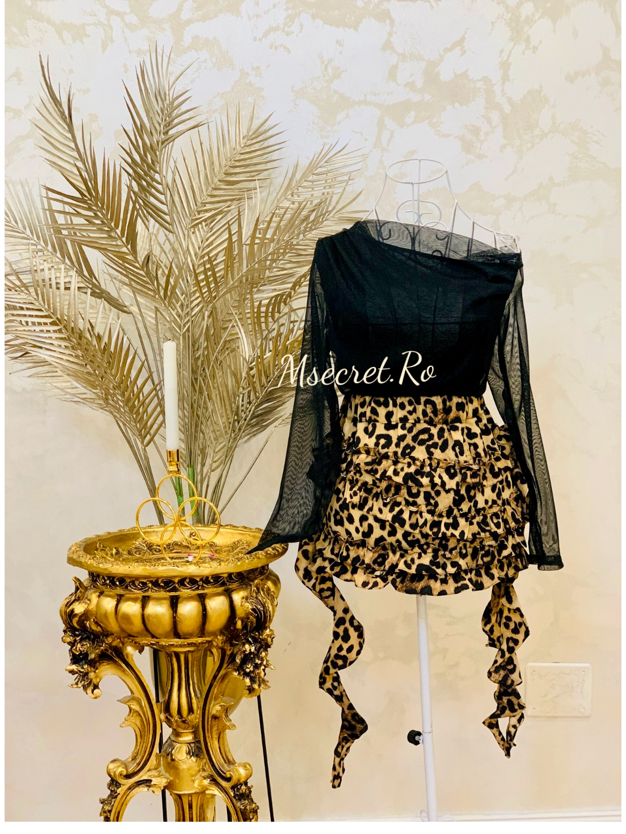 Fusta scurta animal print cu volane