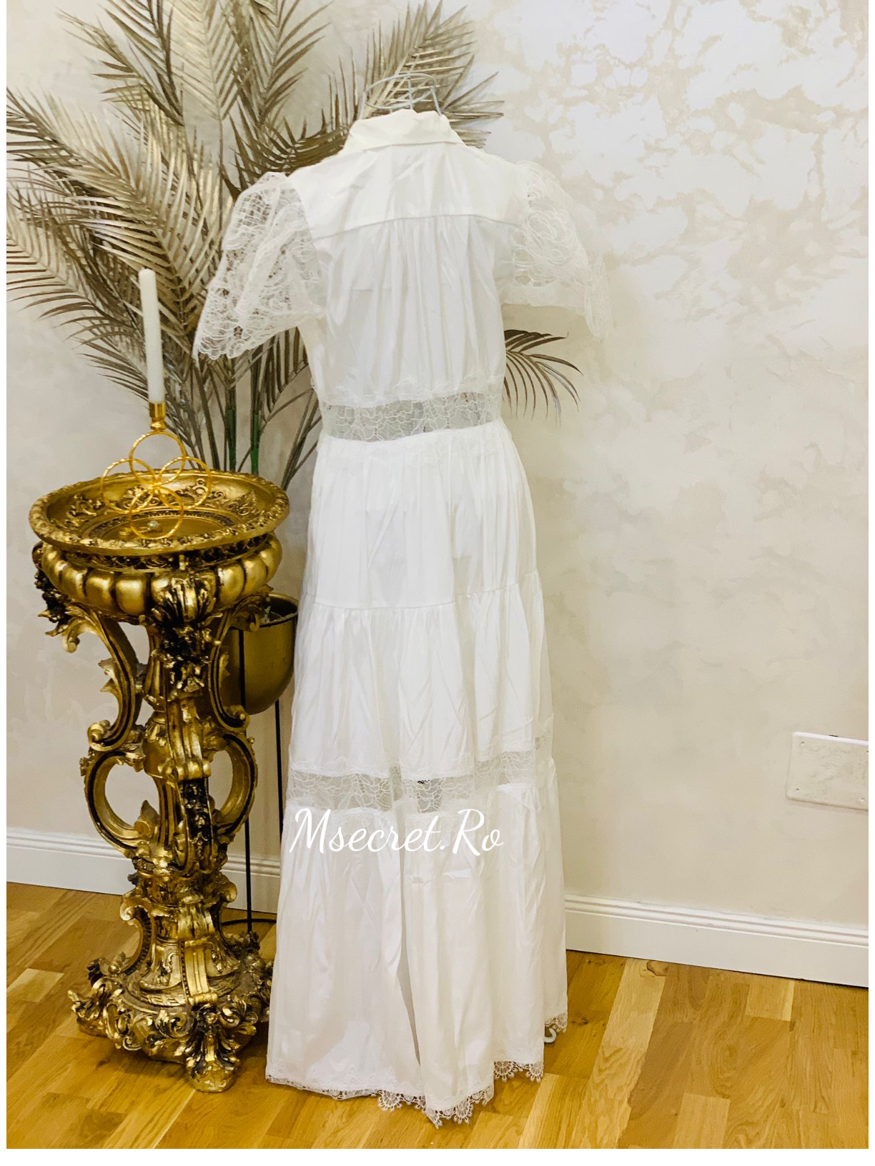 Rochie maxi, alba din matase satinata