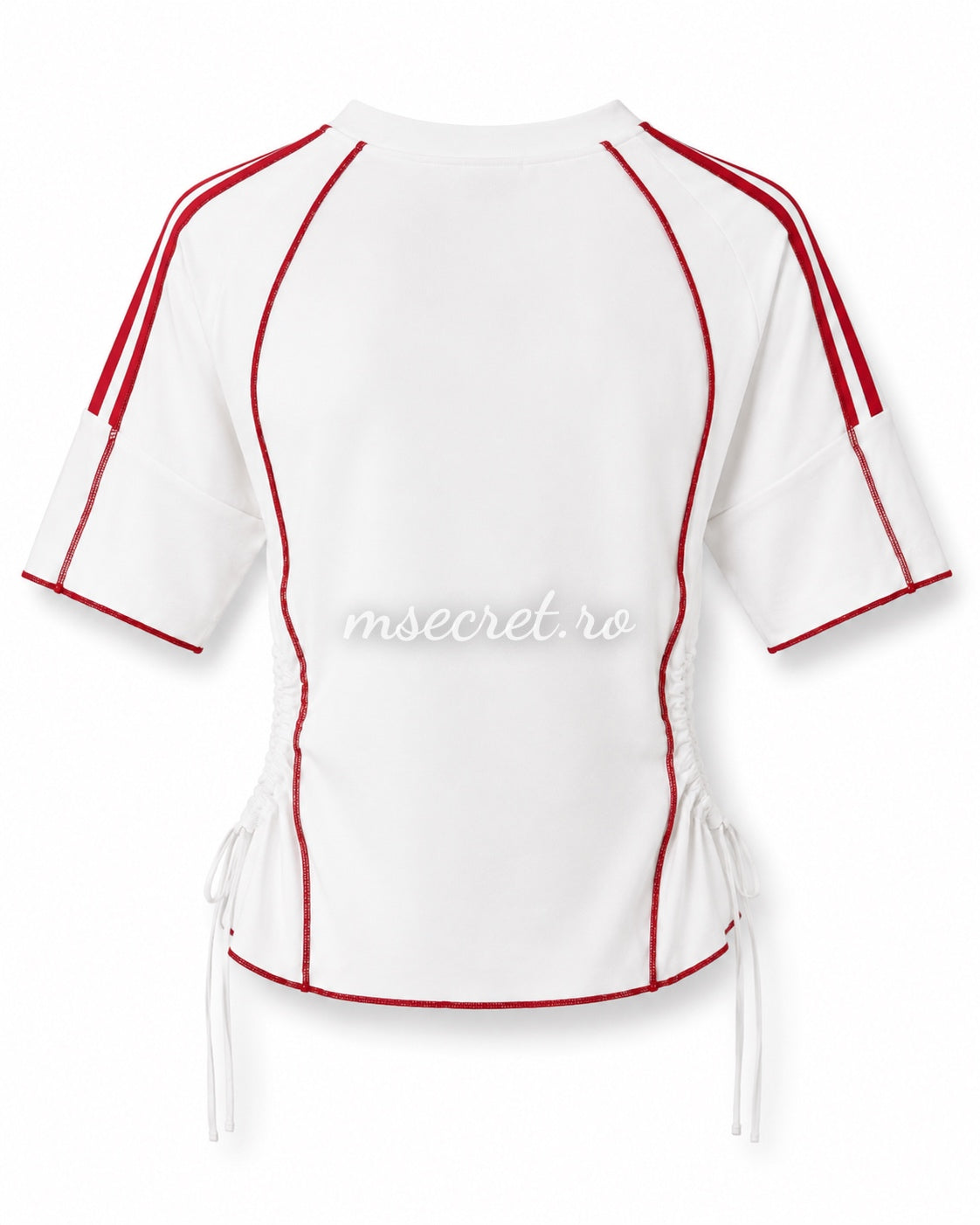 Tricou din bumbac alb cu detalii rosii si snururi laterale