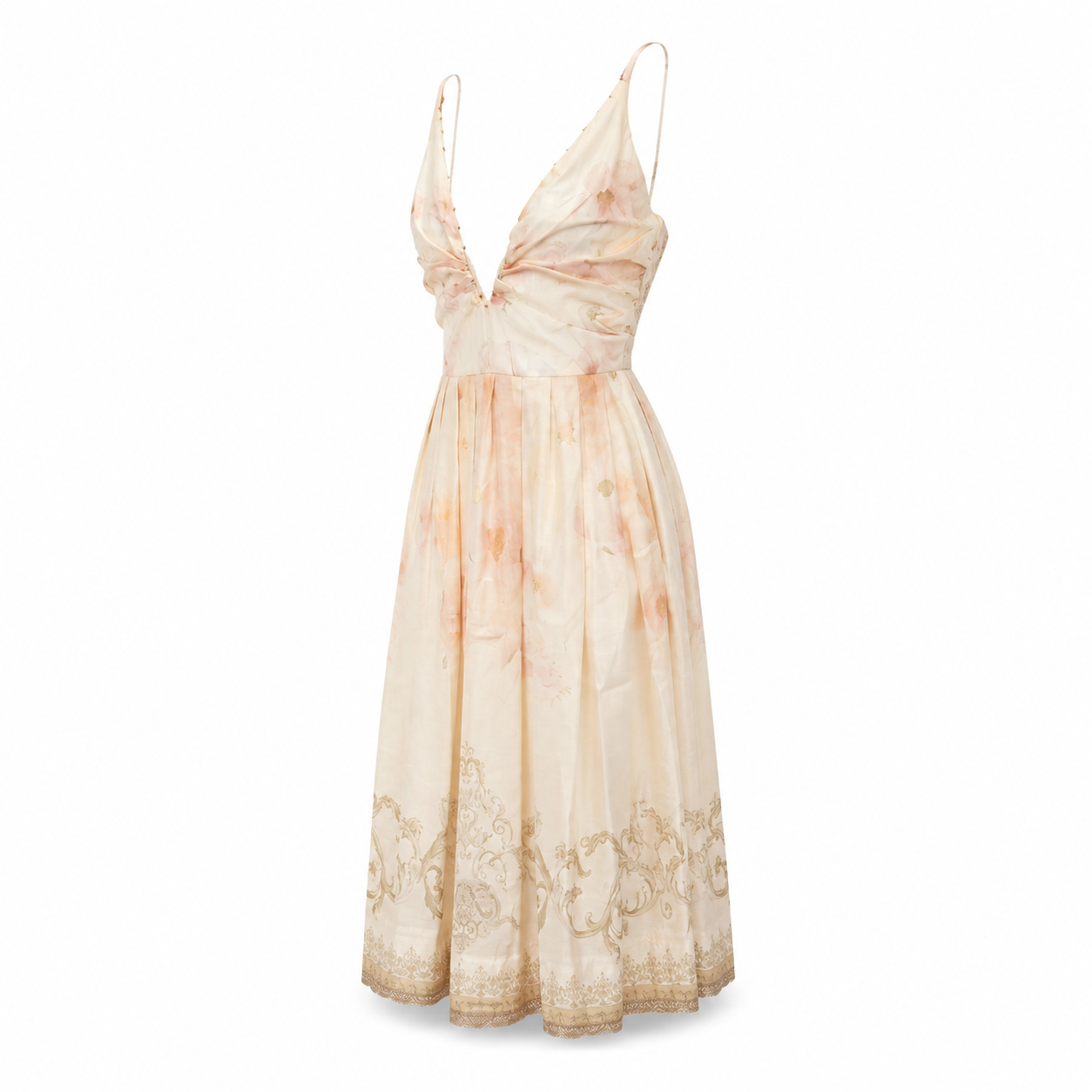 Rochie midi din in cu bretele si broderie eleganta