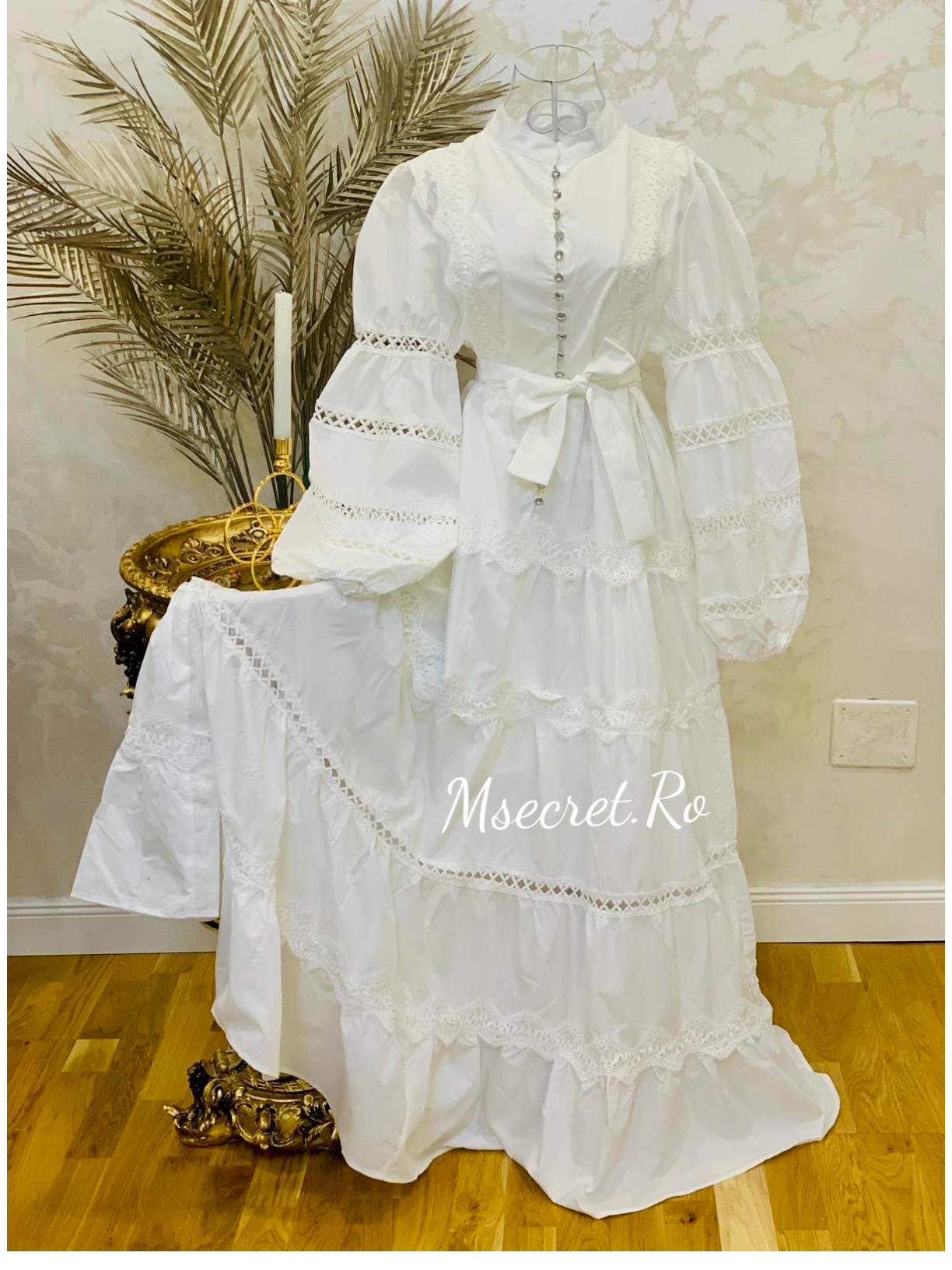 Rochie alba lunga din bumbac