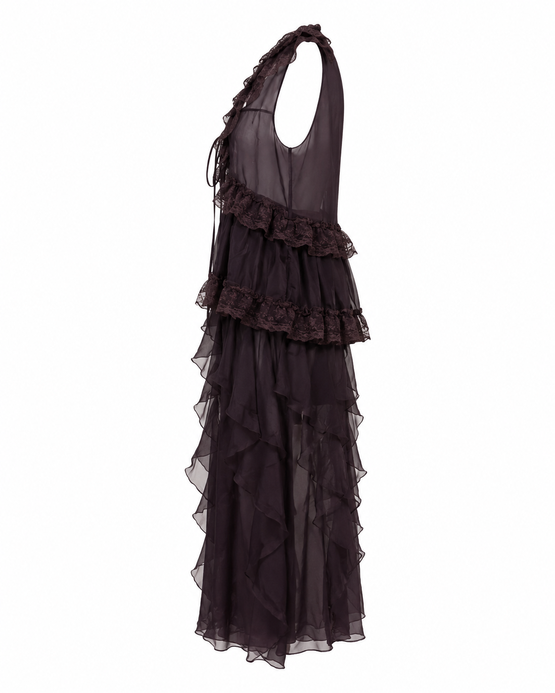 Rochie maro cu volane si design transparent