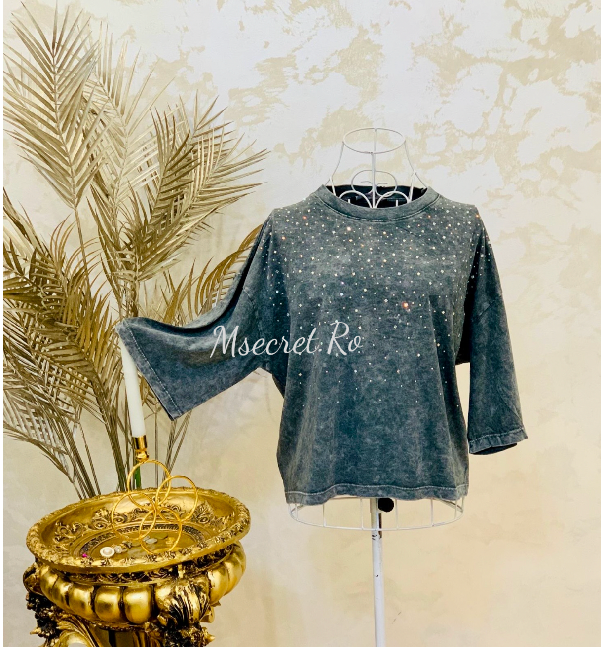 Compleu gri format din fusta denim si tricou bumbac