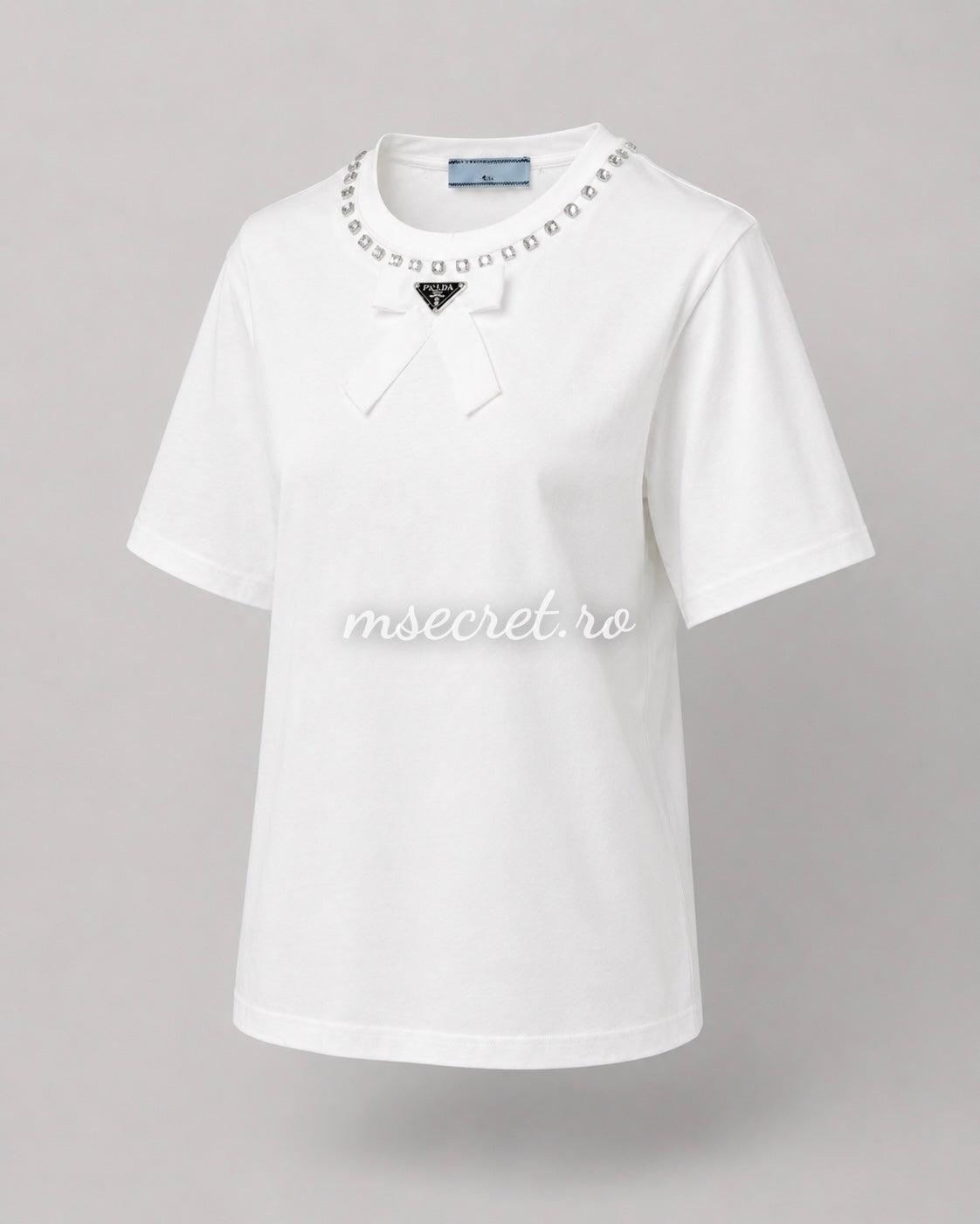 Tricou alb din bumbac cu funda