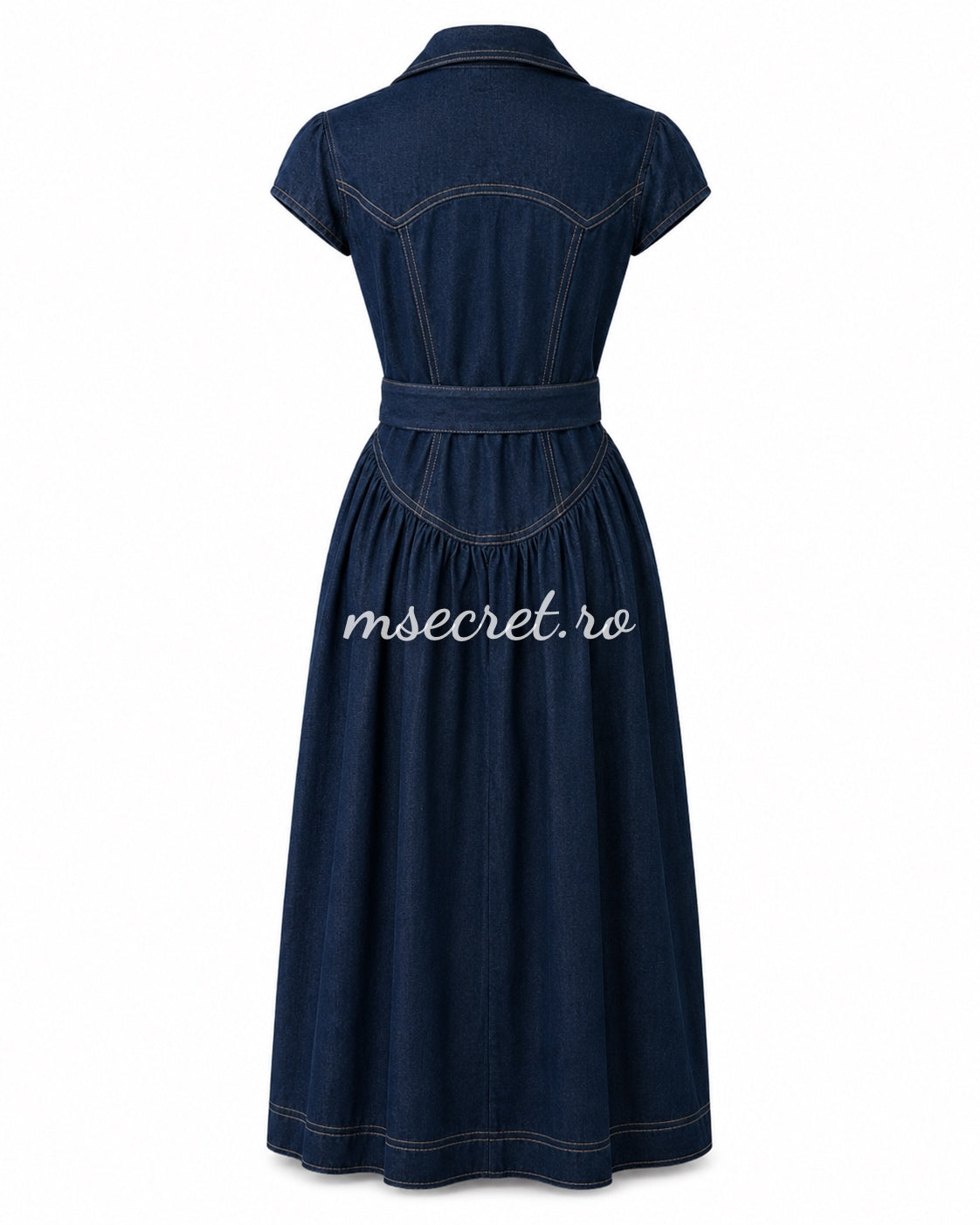 Rochie midi albastra din denim cu nasturi aurii