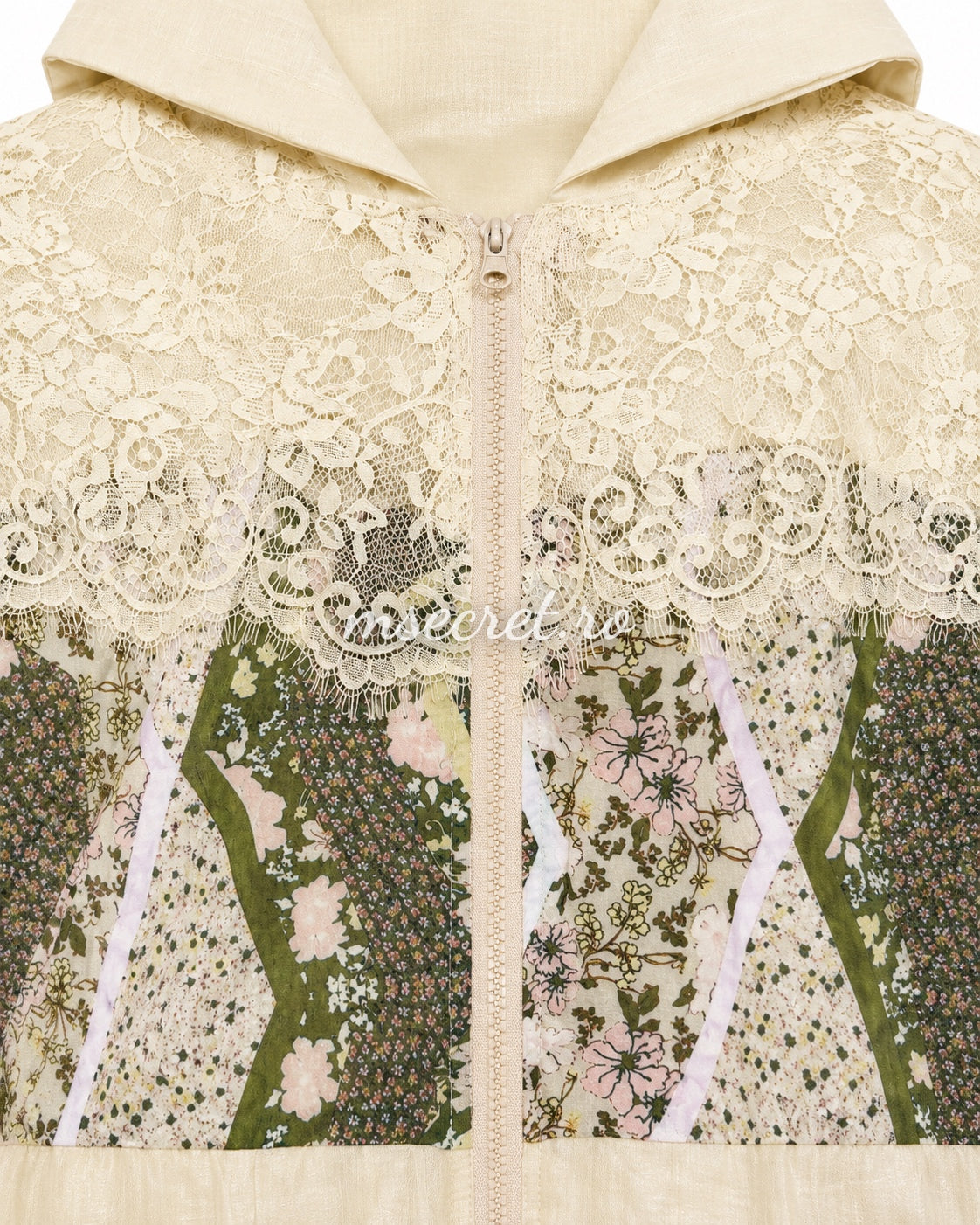 Beige lace jacket with hood