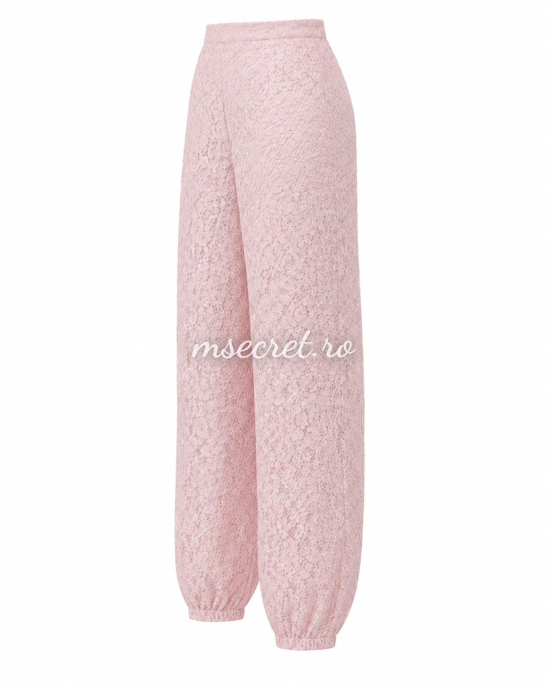 Pink lace trousers with a loose fit