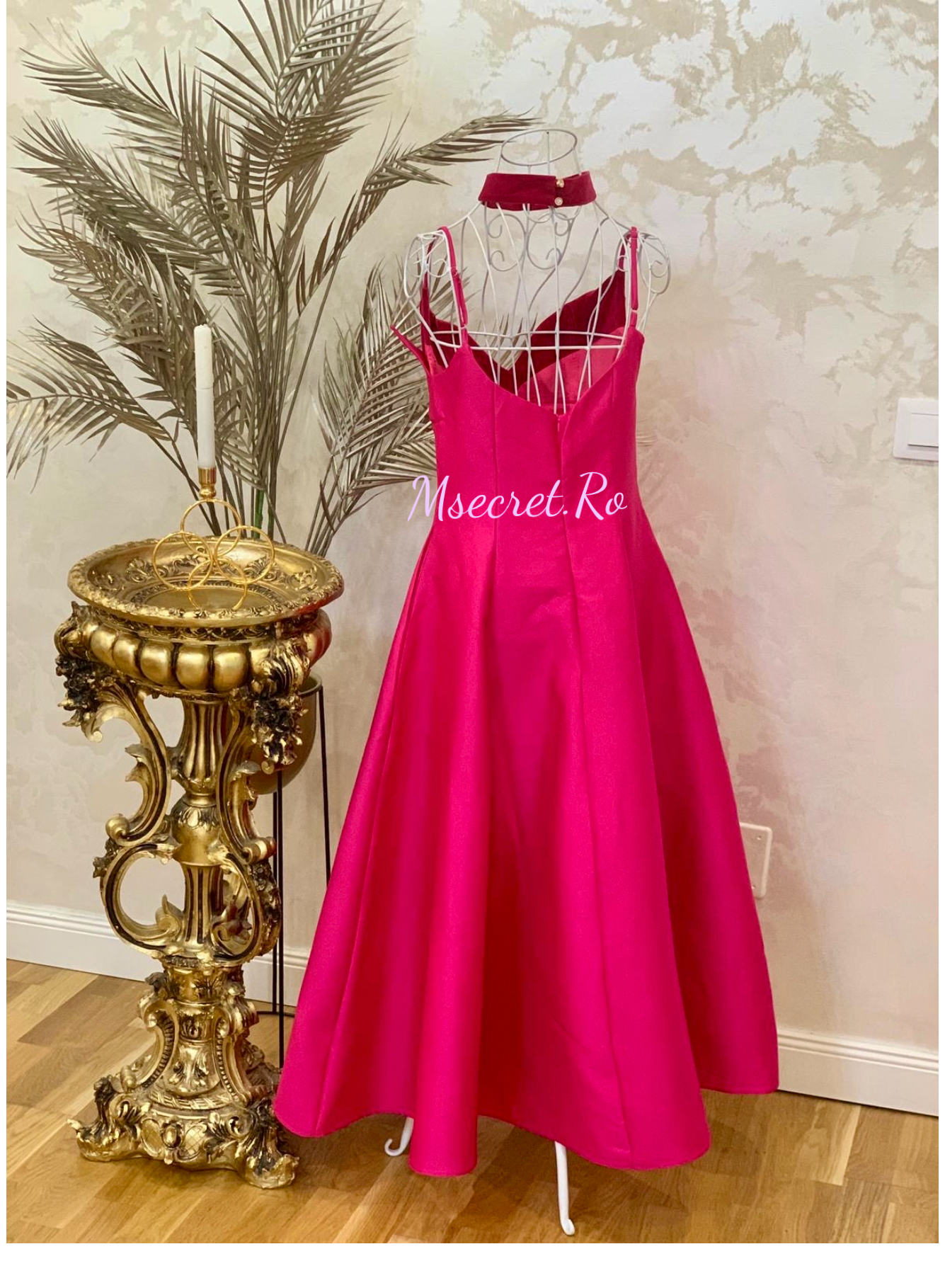 Rochie midi fucsia din tafta