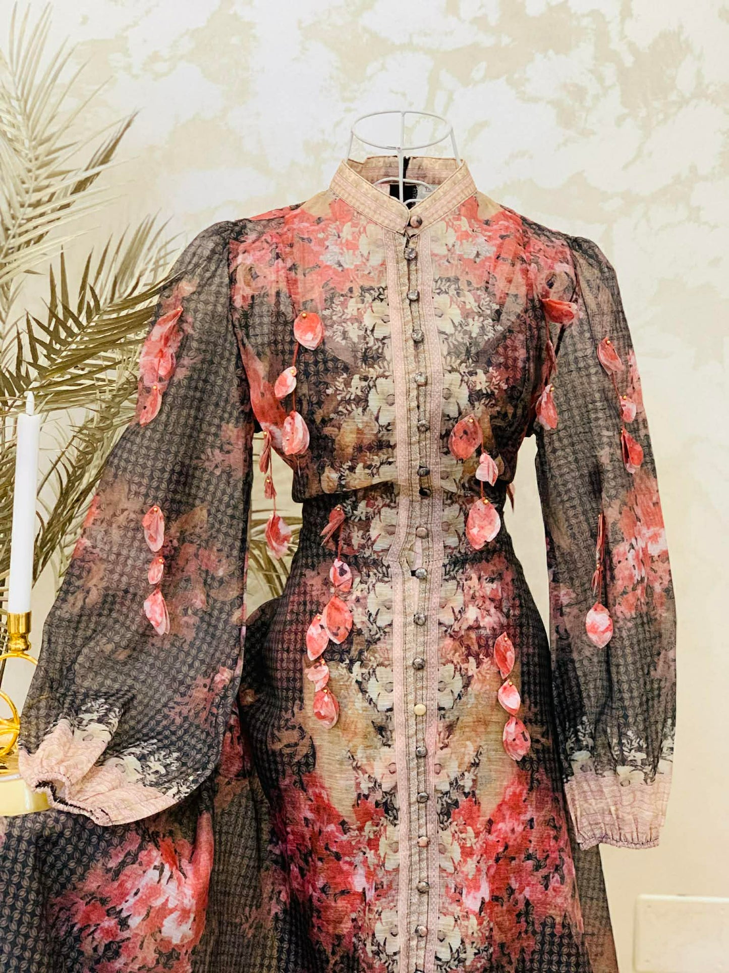 Long linen dress with floral print