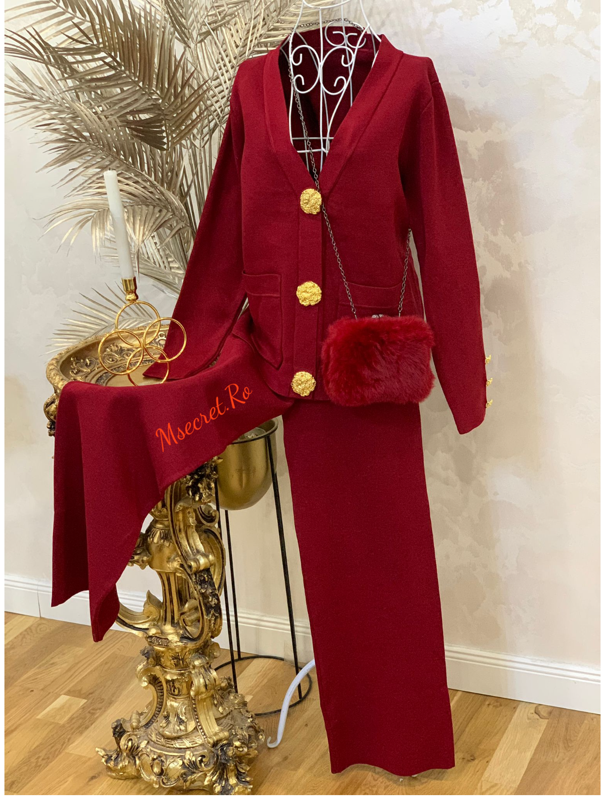 Compleu burgundy din tricot cu detalii aurii Disy
