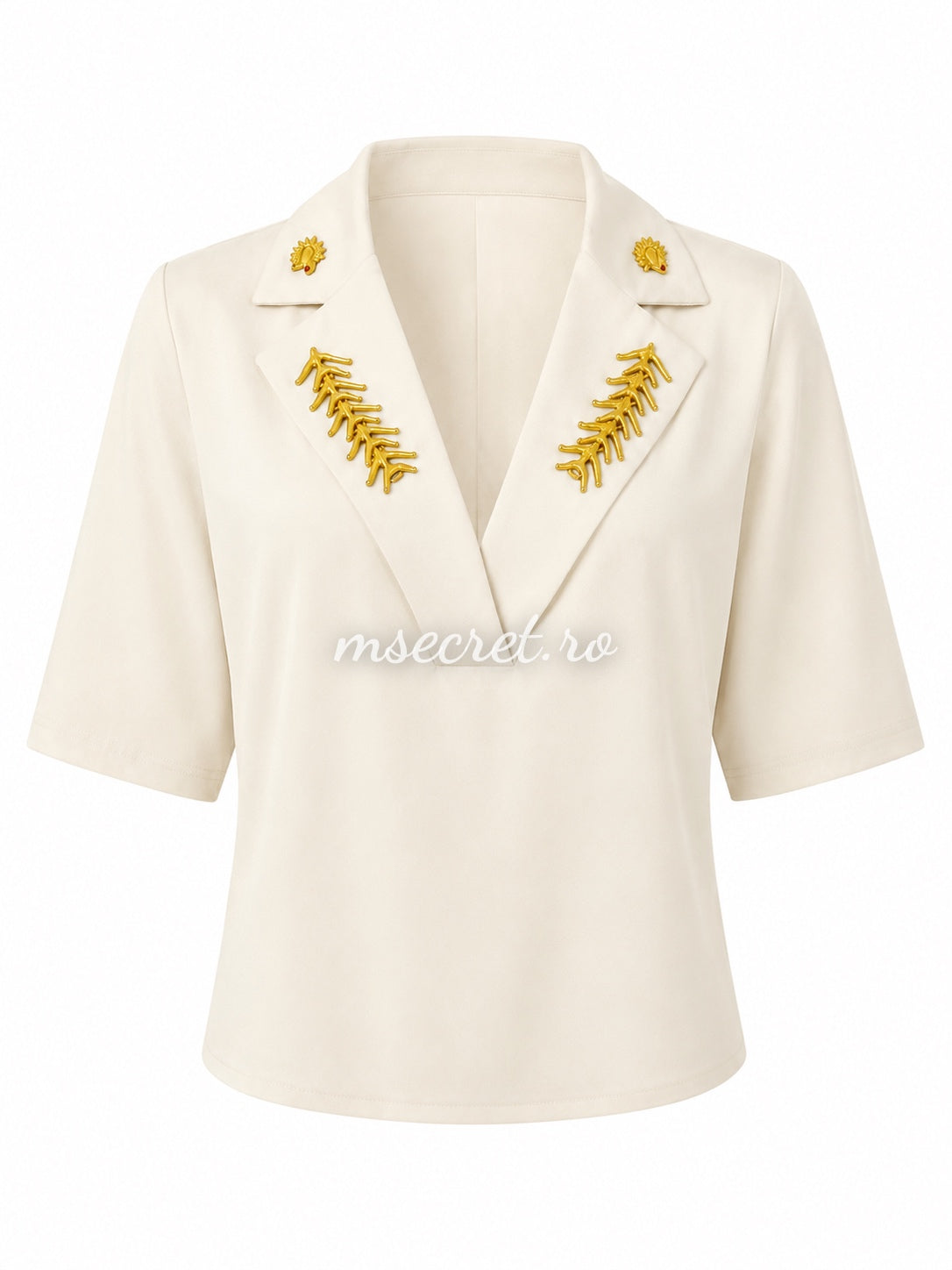 Cream set with blazer-style top and wide-leg trousers