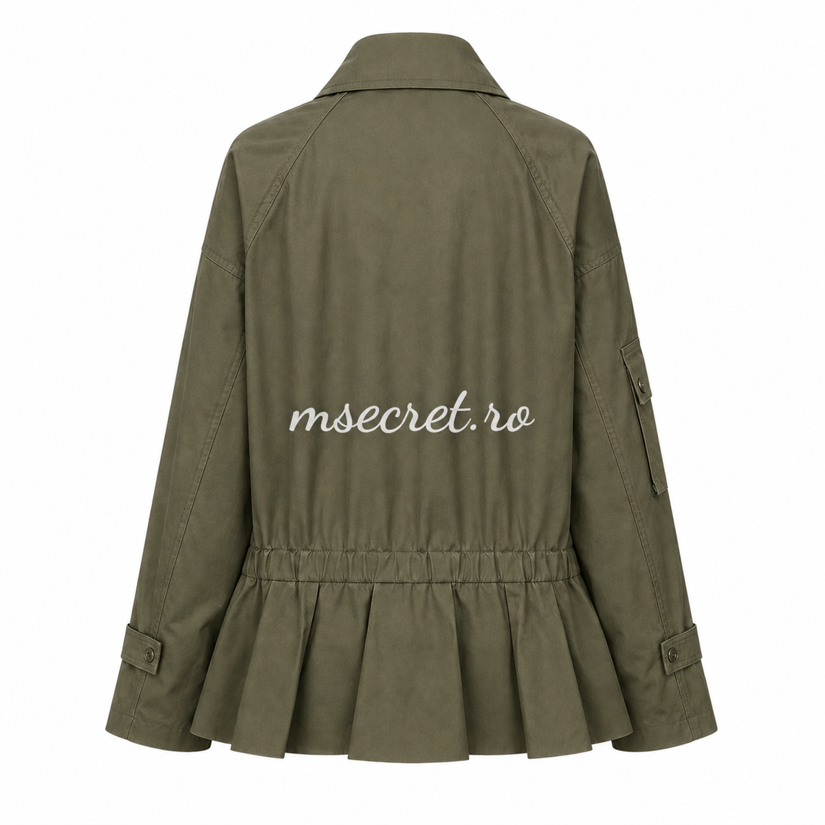 Jacheta olive din tercot cu broderie si peplum