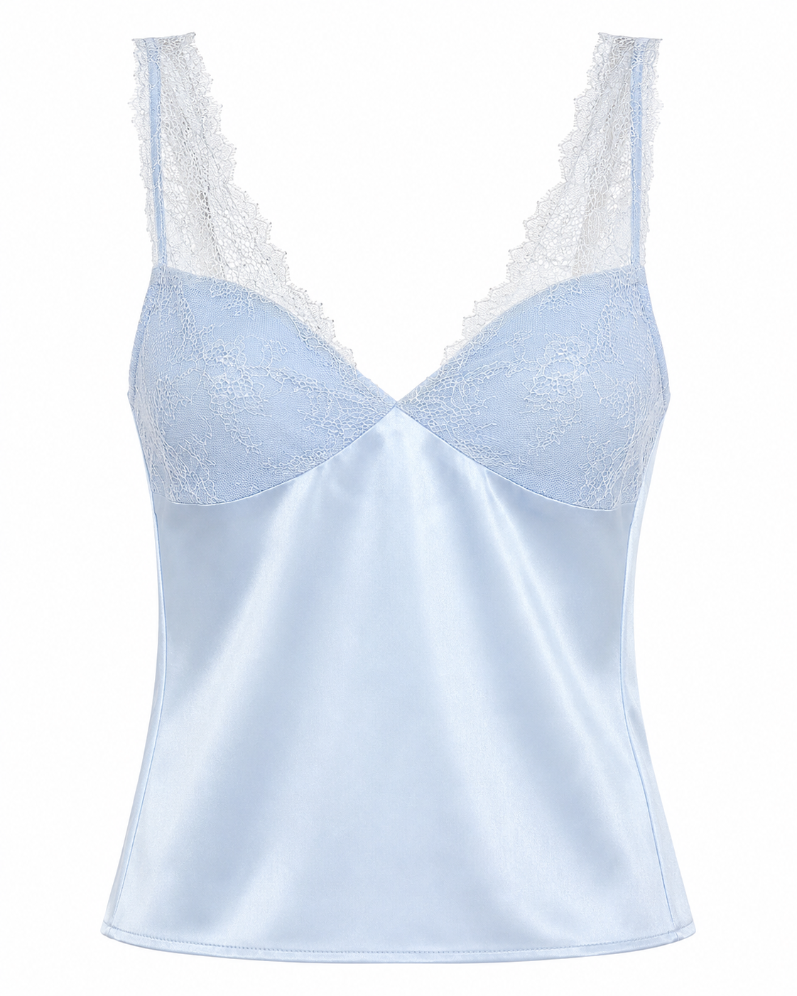 Top bleu din satin cu dantela fina