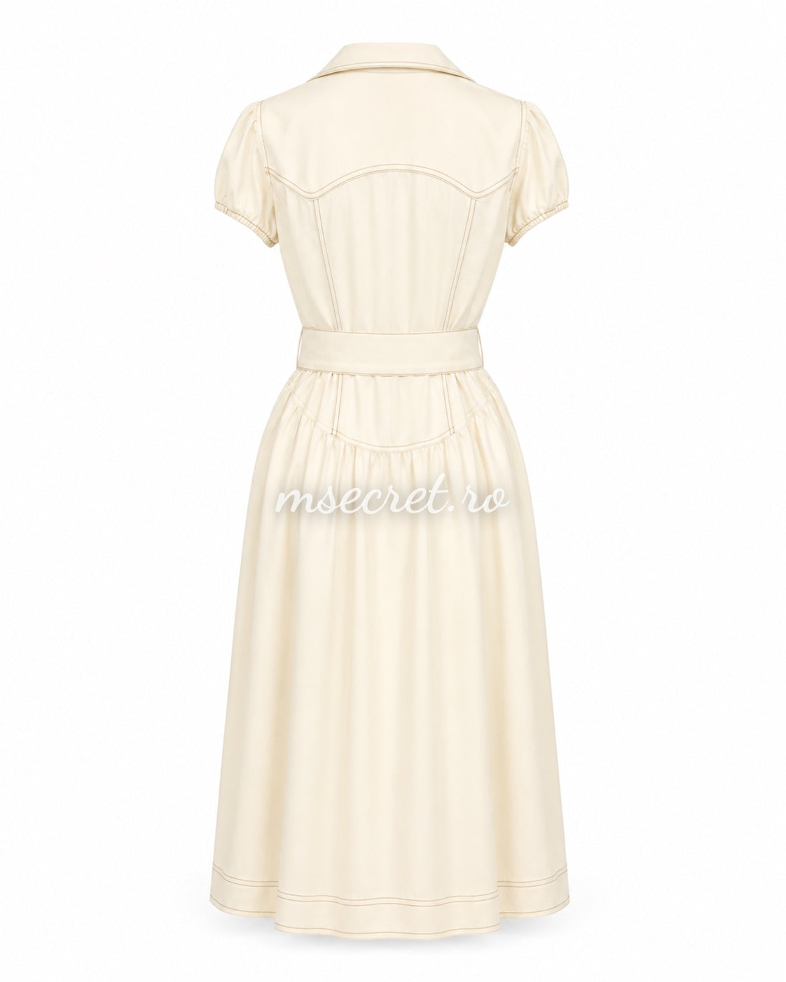 Rochie midi ivory din denim cu nasturi aurii