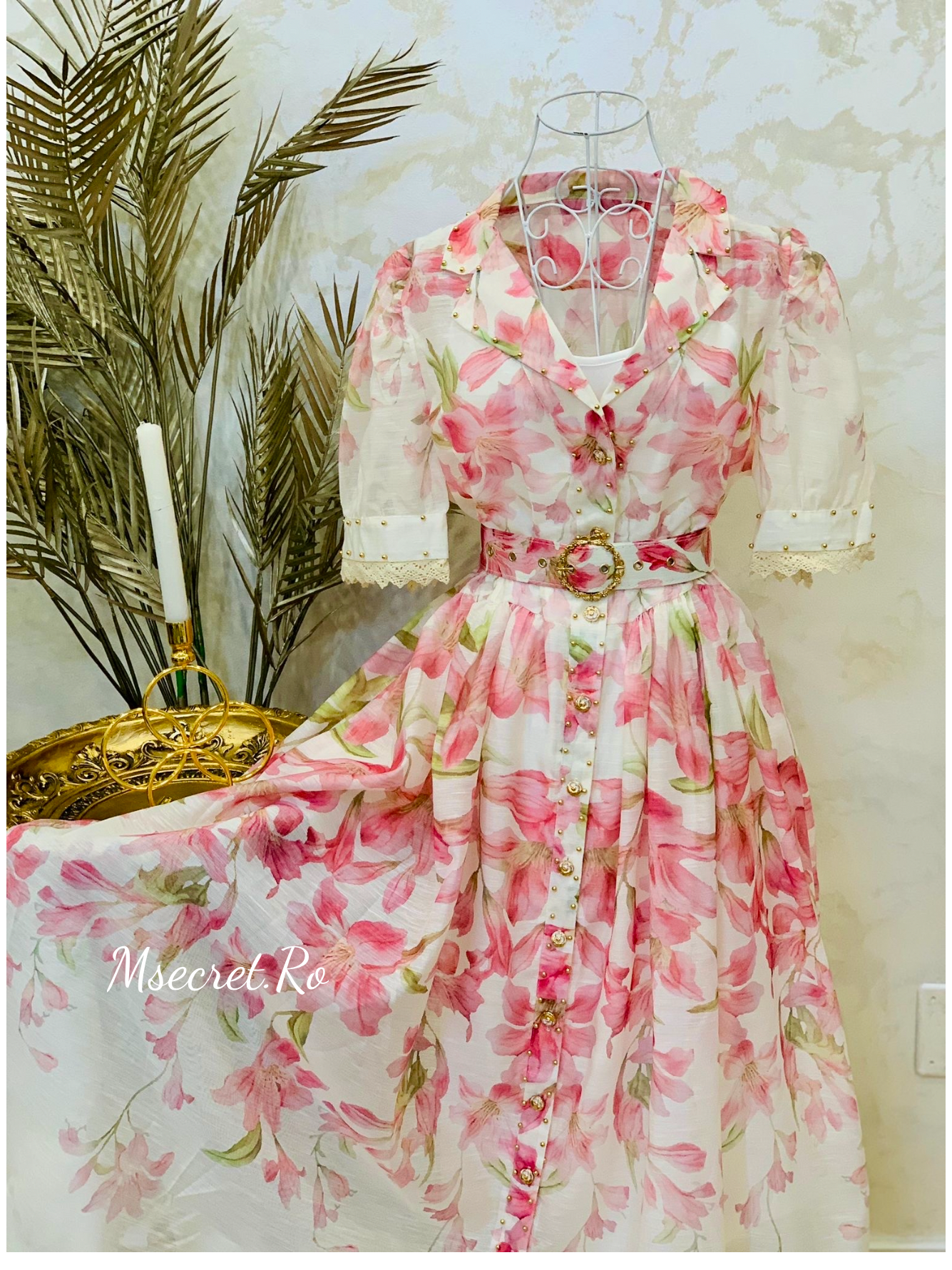 Rochie maxi din in cu modele florale