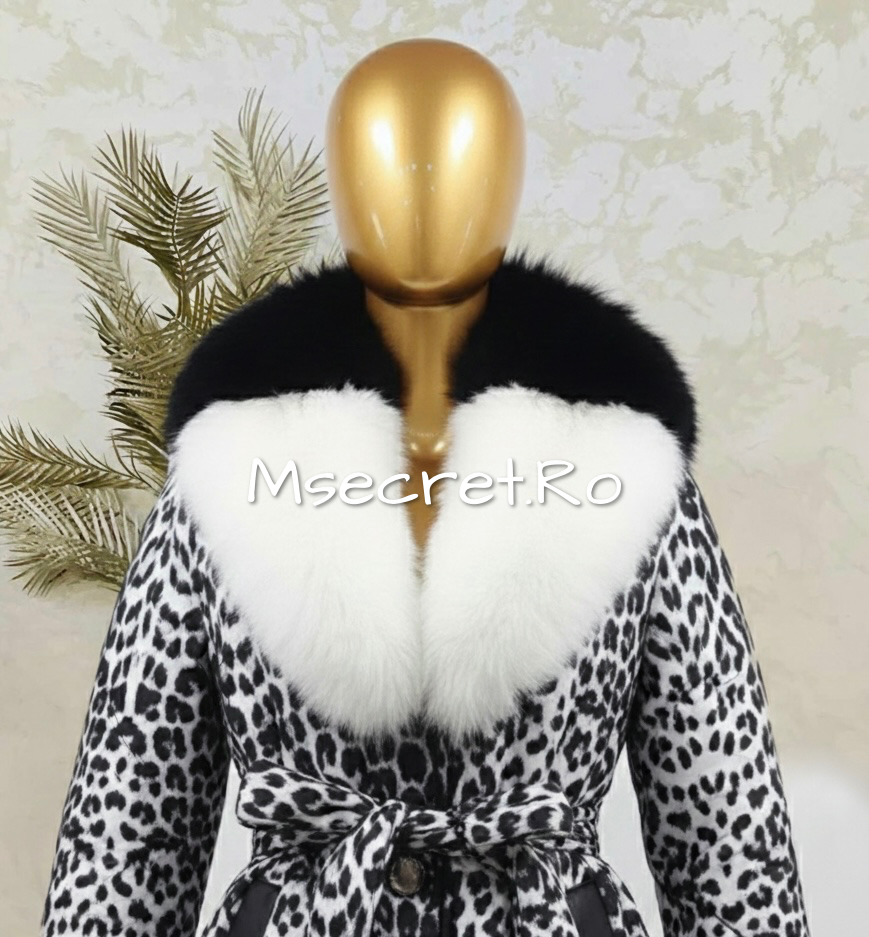 Geaca print imperbeabila cu blana naturala