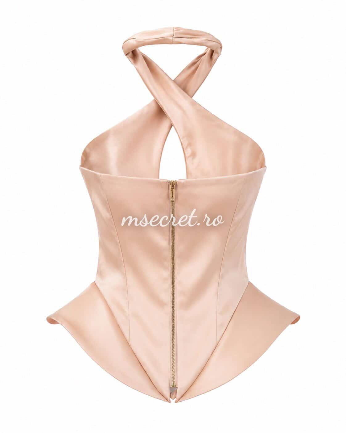 Corset nude elegant satinat – top cu croială sculpturală