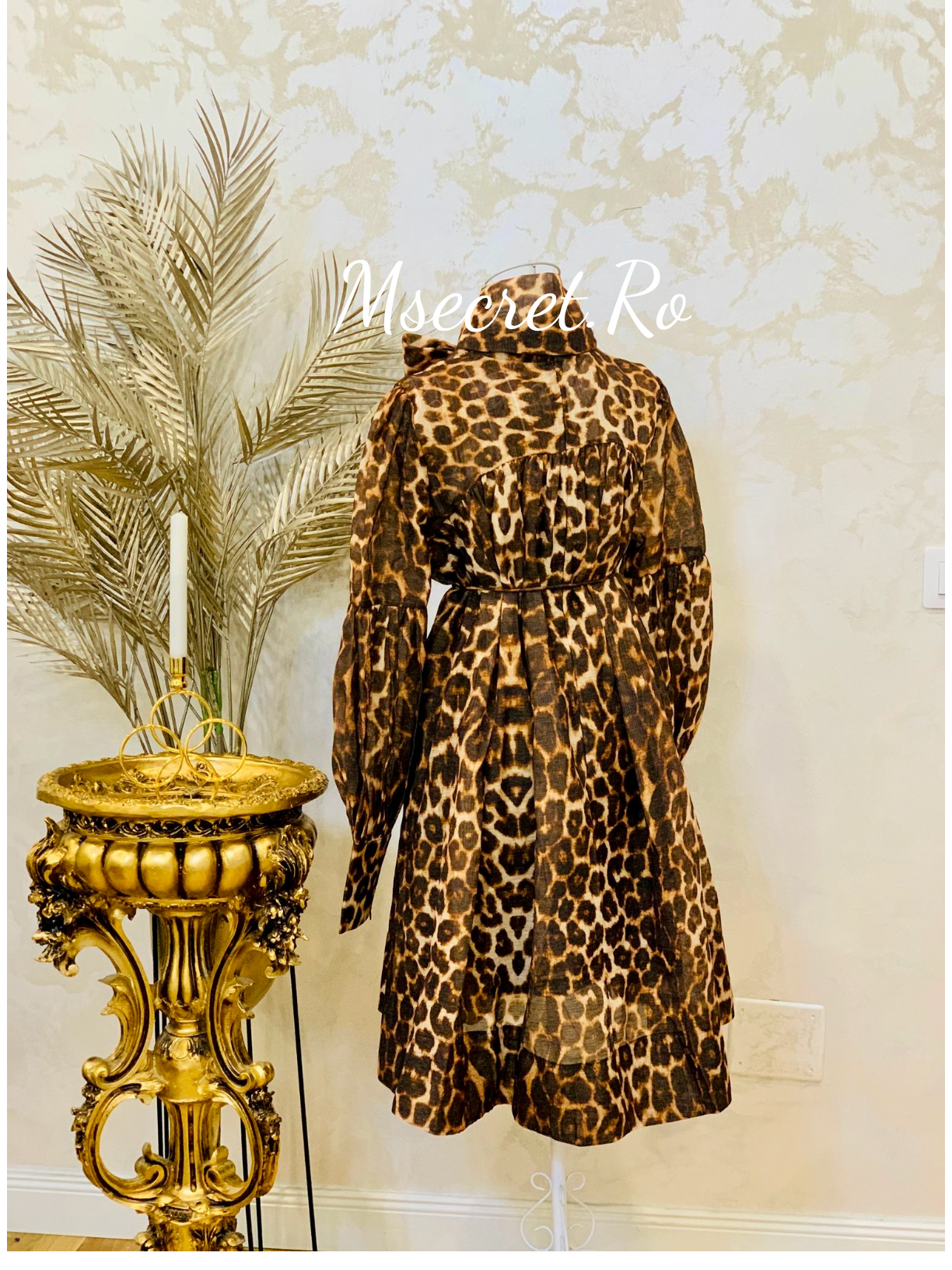 Rochie animal primt cu maneca lunga din in si bumbac cu talie reglabila