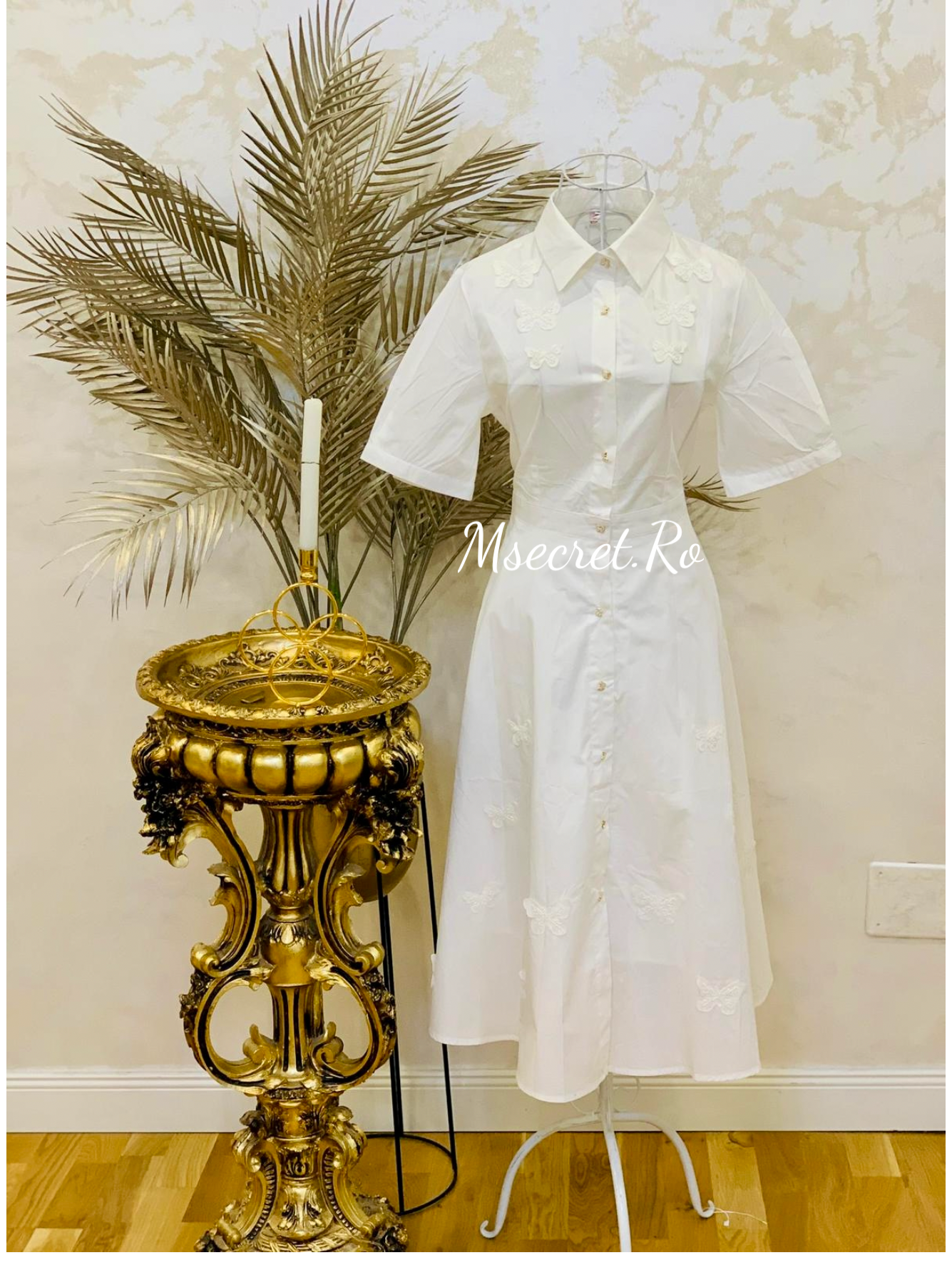 Rochie midi din bumbac cu perle