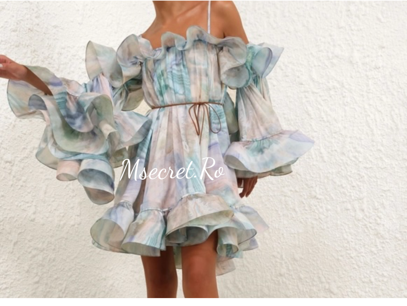 Rochie din in blue superba cu volane