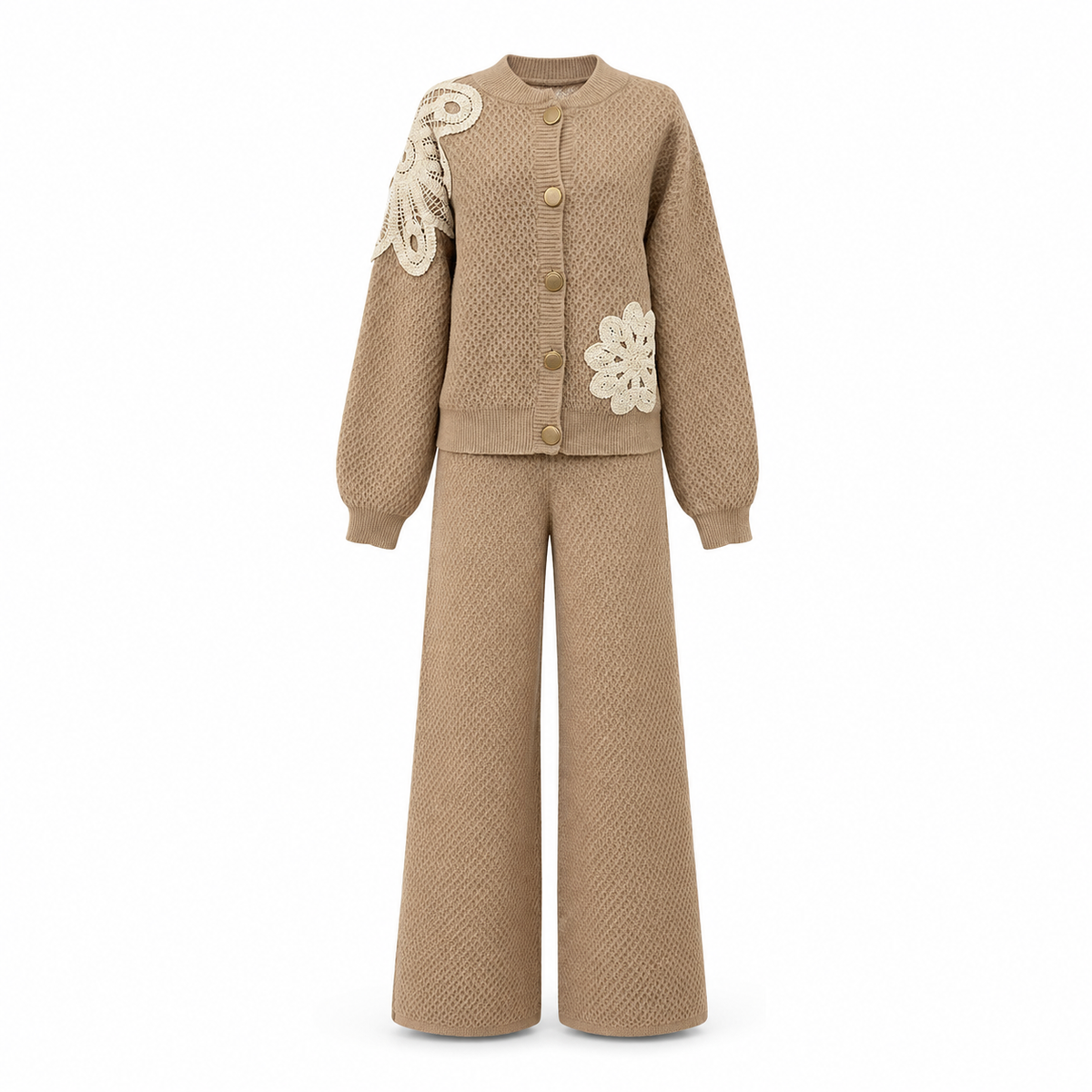 Compleu din lana cu cardigan si pantaloni lungi
