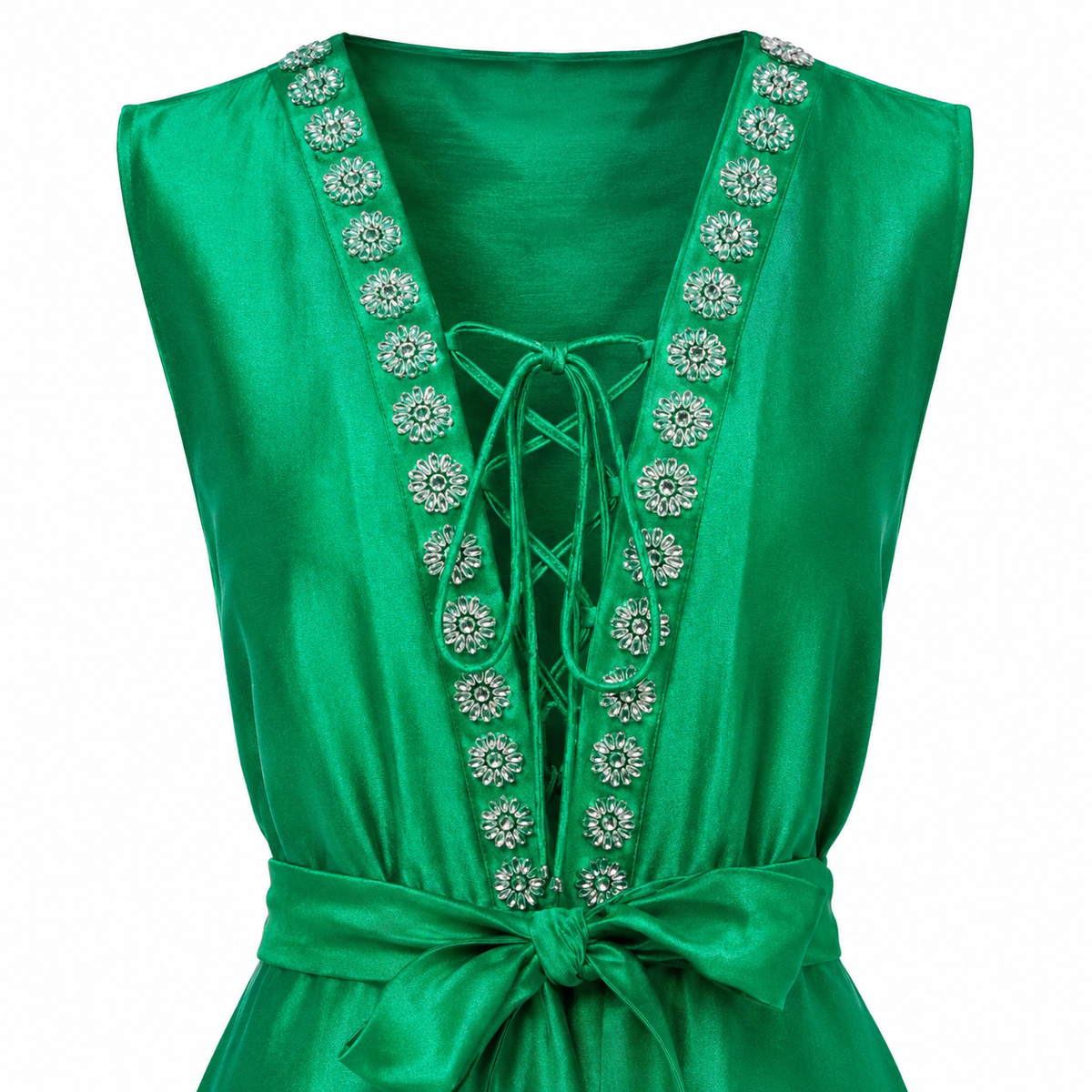 Emerald green long dress with stones