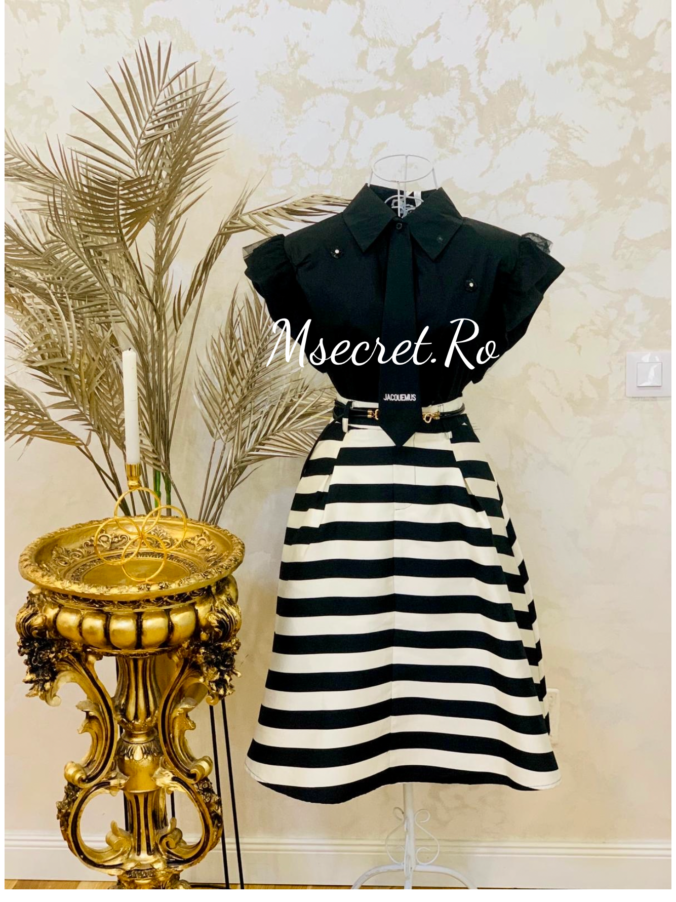 Camasa neagra din bumbac cu curea