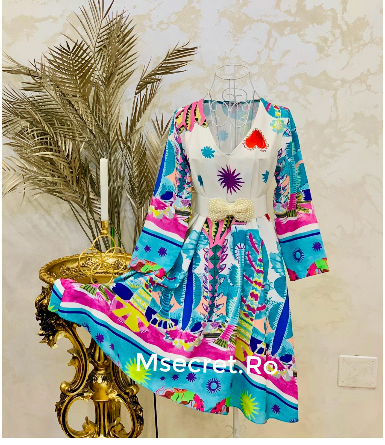Rochie midi cu imprimeu tropical