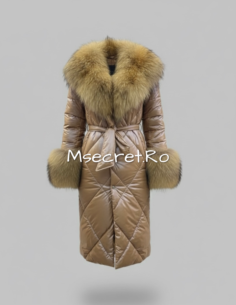 Beige waterproof jacket with natural fur