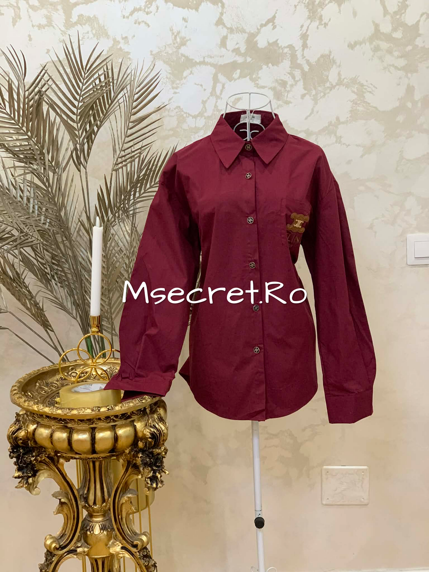 Camasa burgundy din bumbac cu esarfa