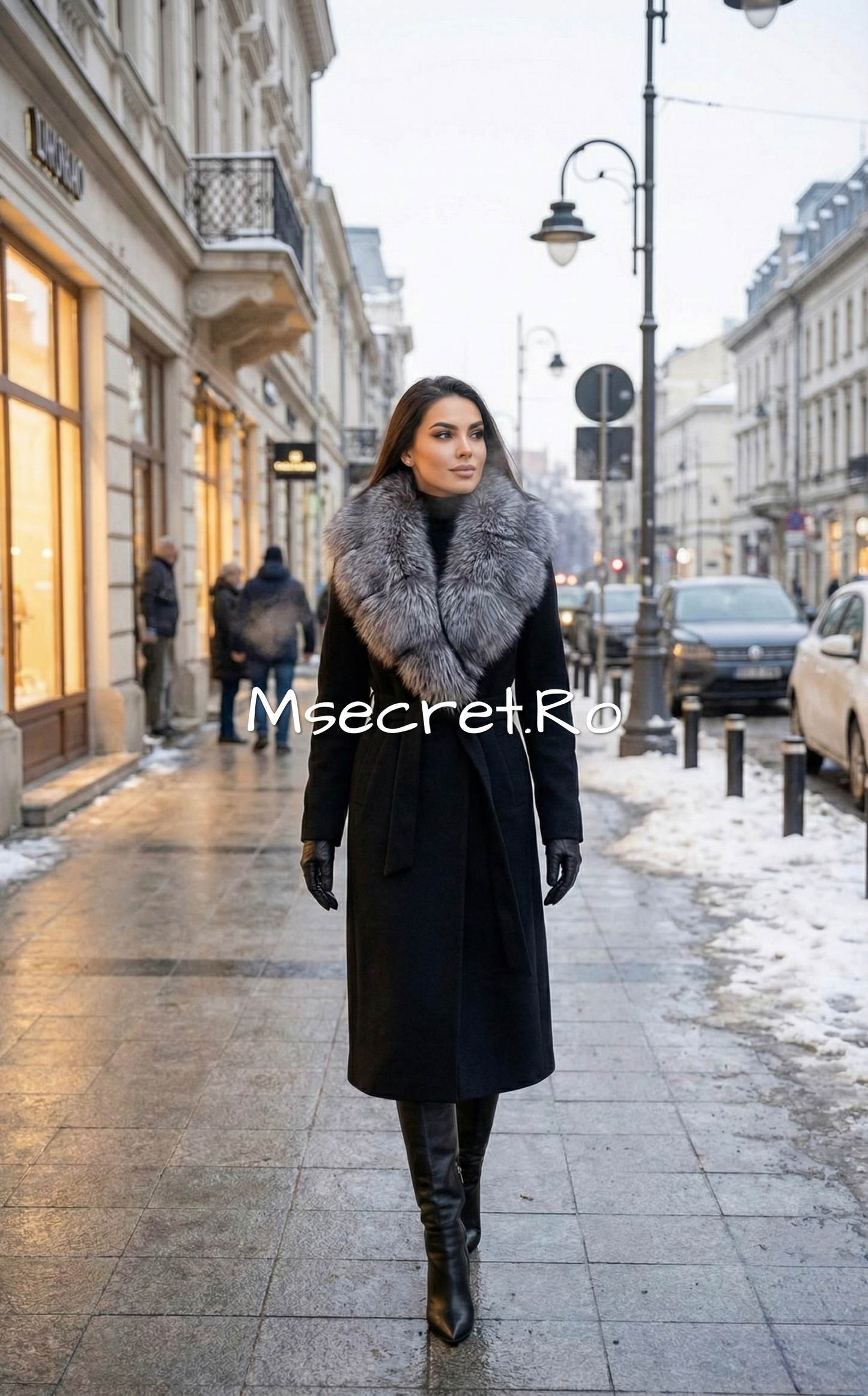 Cashmere wool coat with detachable natural fur