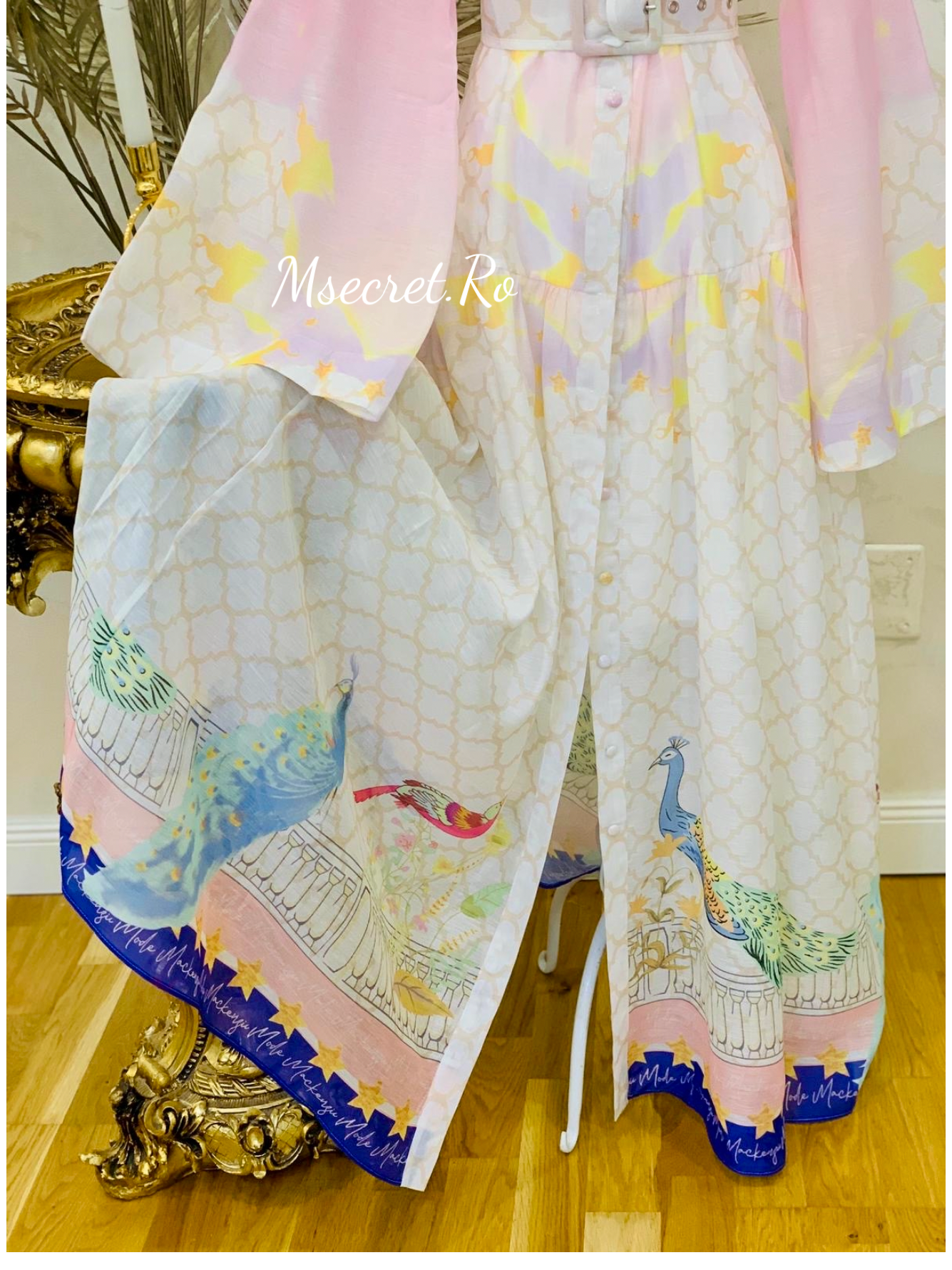Rochie din in maxi cu maneca lunga