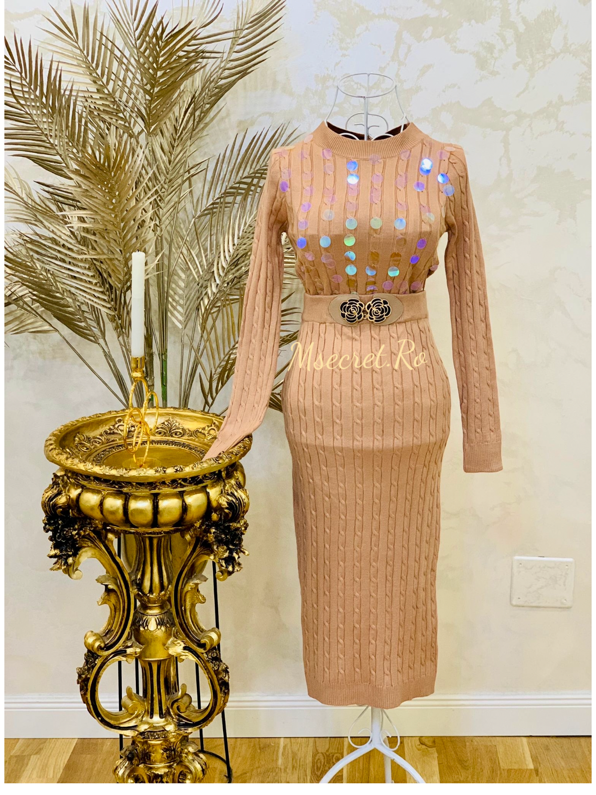 Compleu din tricot cu fusta midi si bluza cu model Bubu
