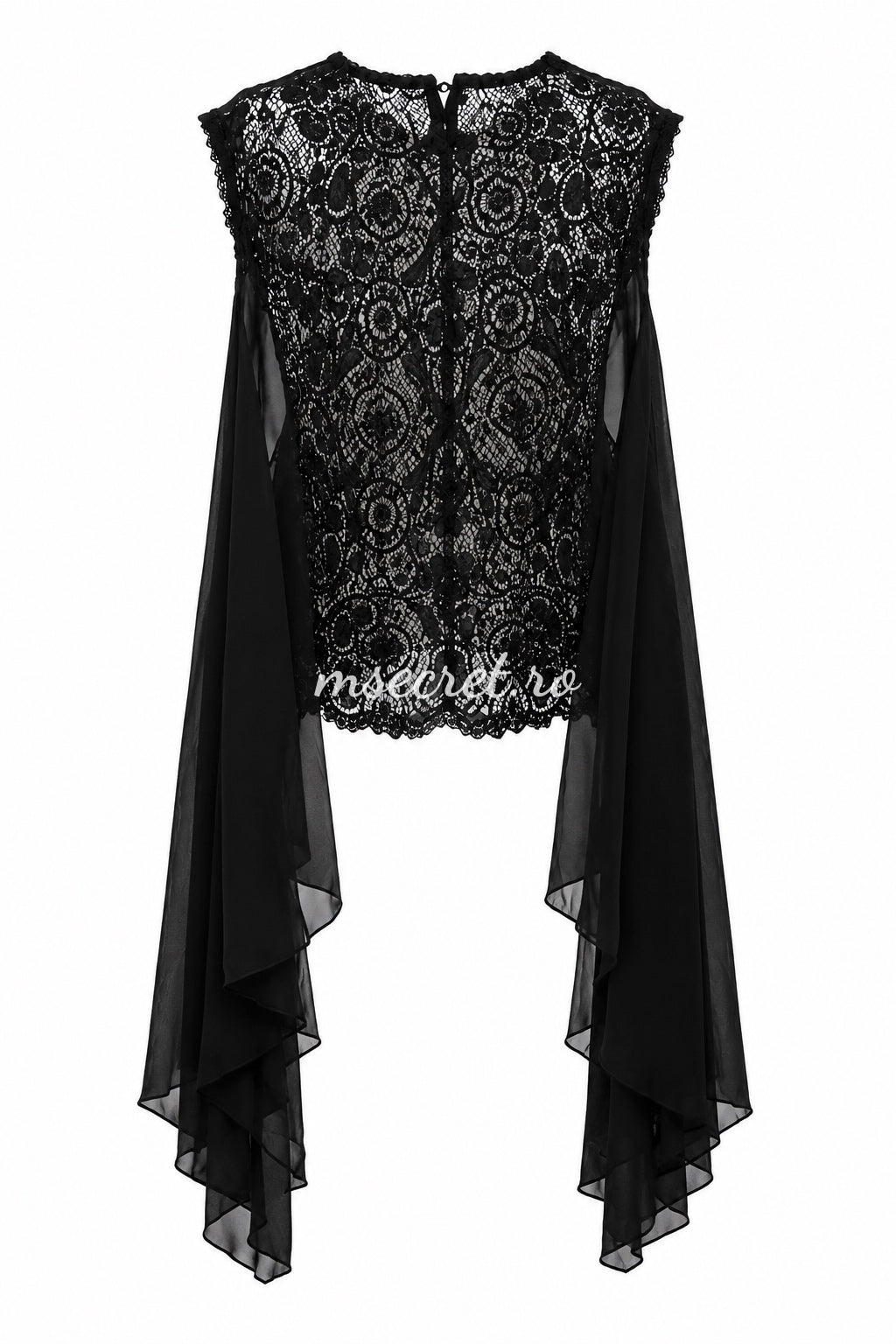 Bluza neagra din dantela cu maneci lungi din voal