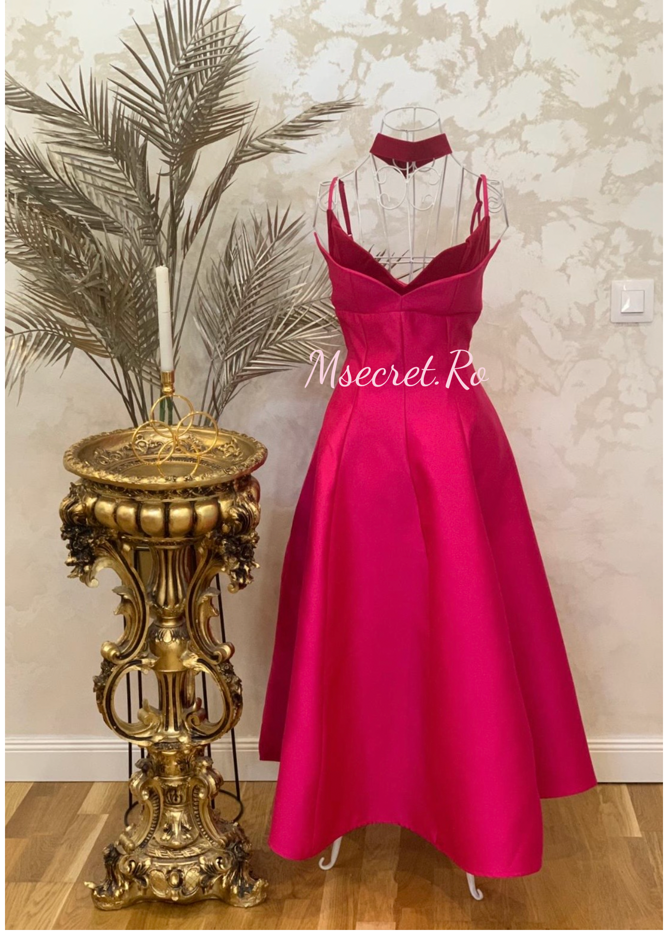 Rochie midi fucsia din tafta