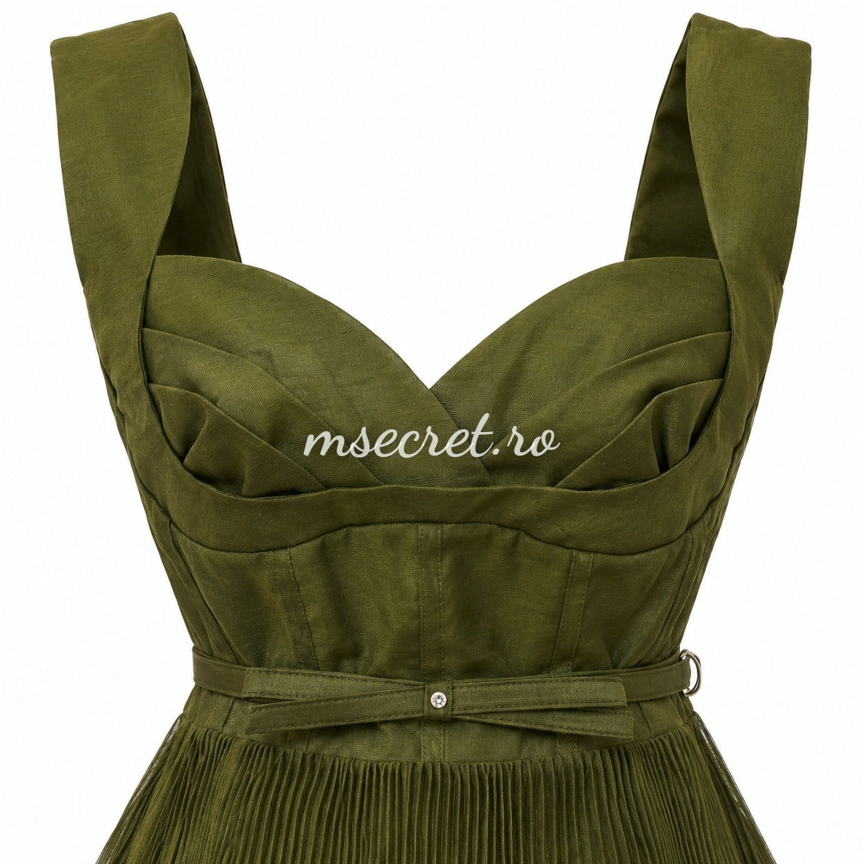 Rochie midi din in verde olive