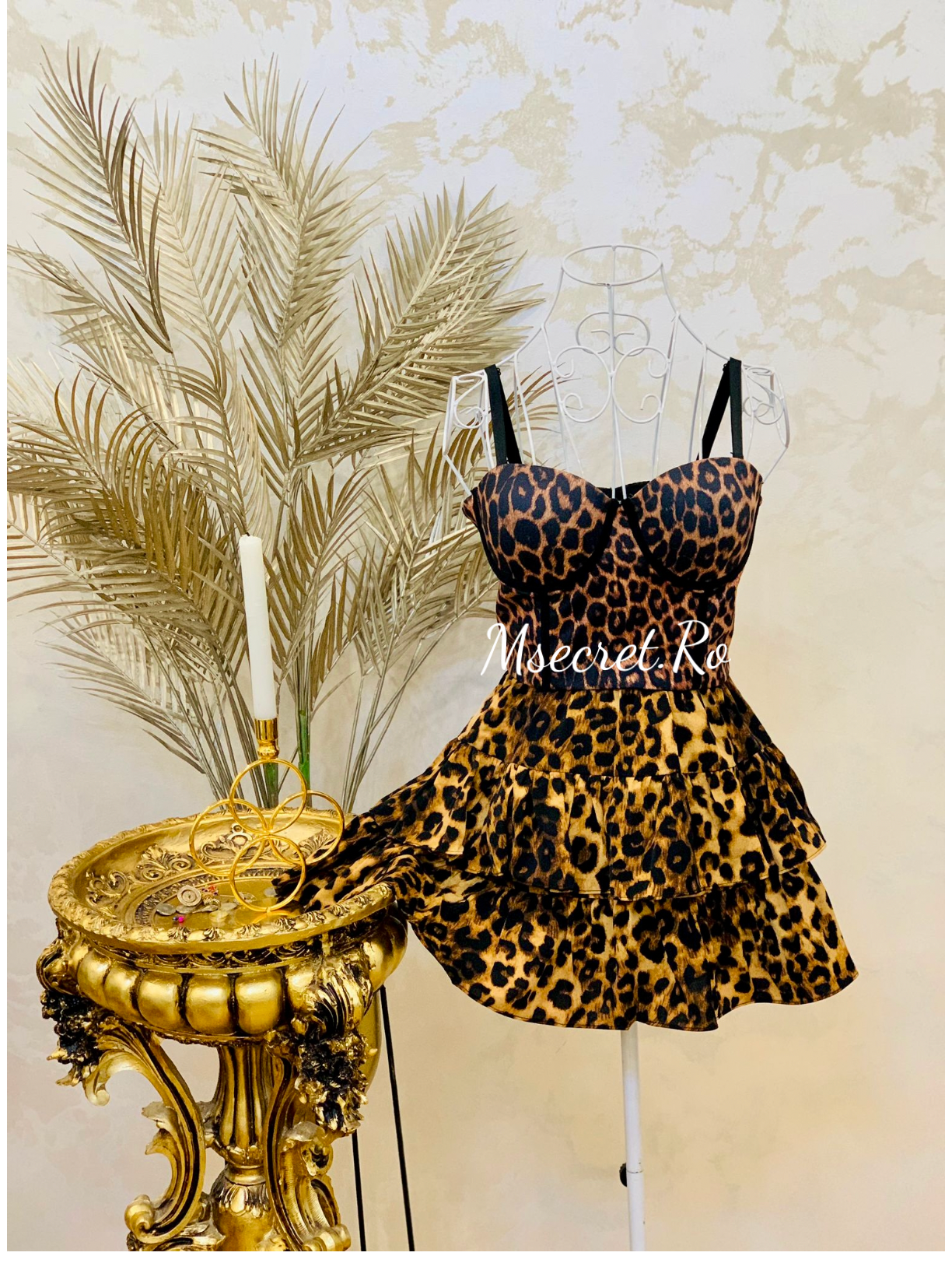 Compleu animal print cu fusta si corset