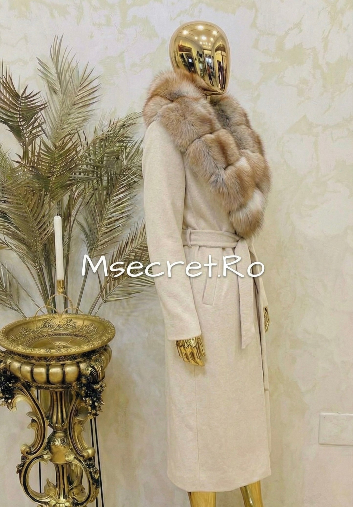 Alcantara fur coat with natural fox collar and cuffs
