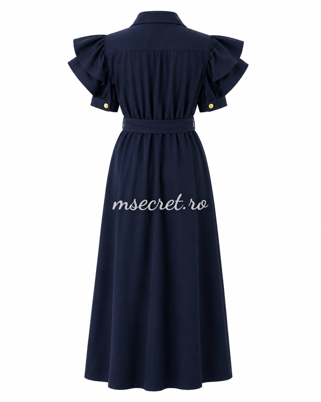 Rochie albastra midi cu volane si cordon