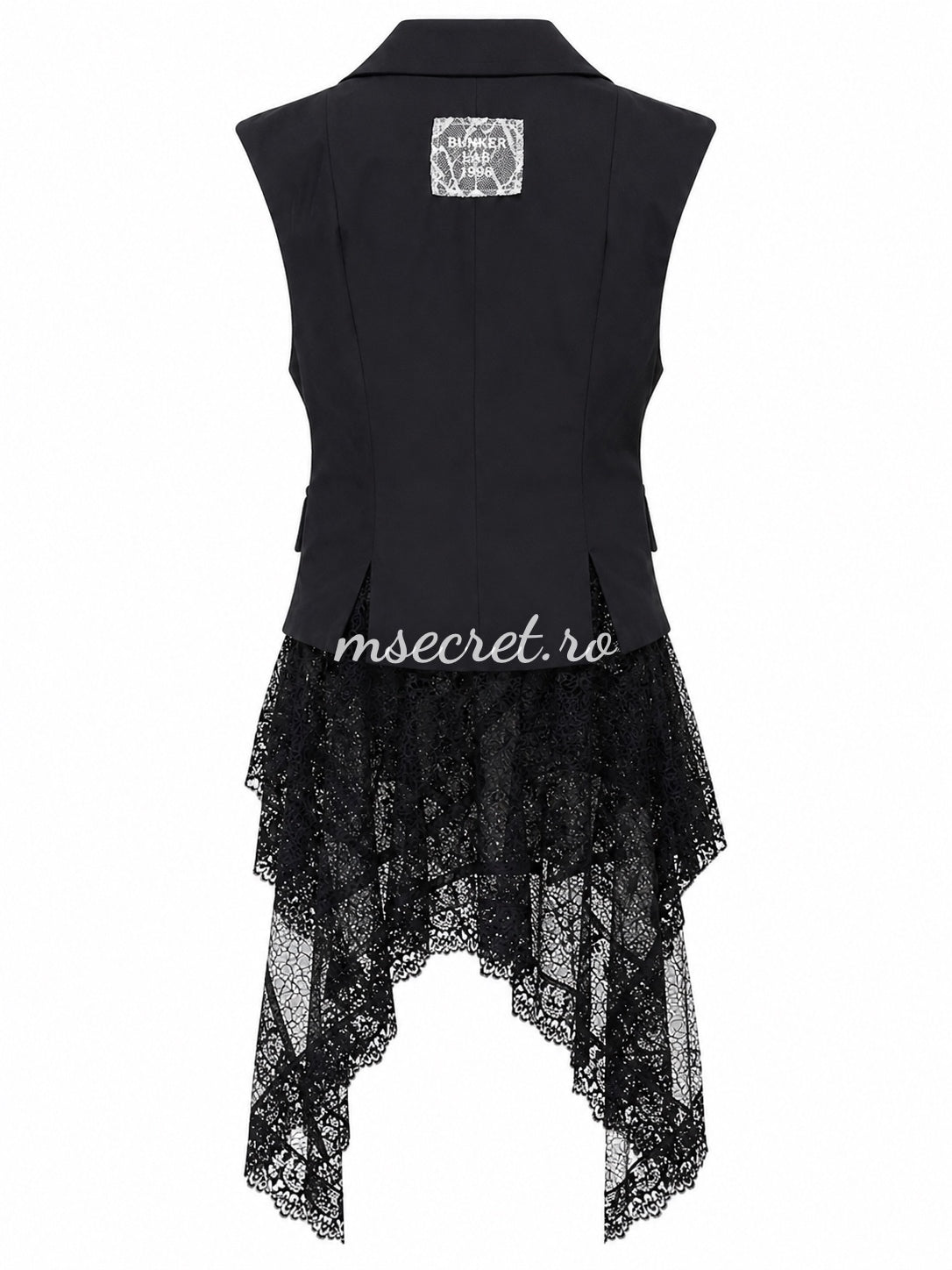 Vesta neagra eleganta cu dantela asimetrica