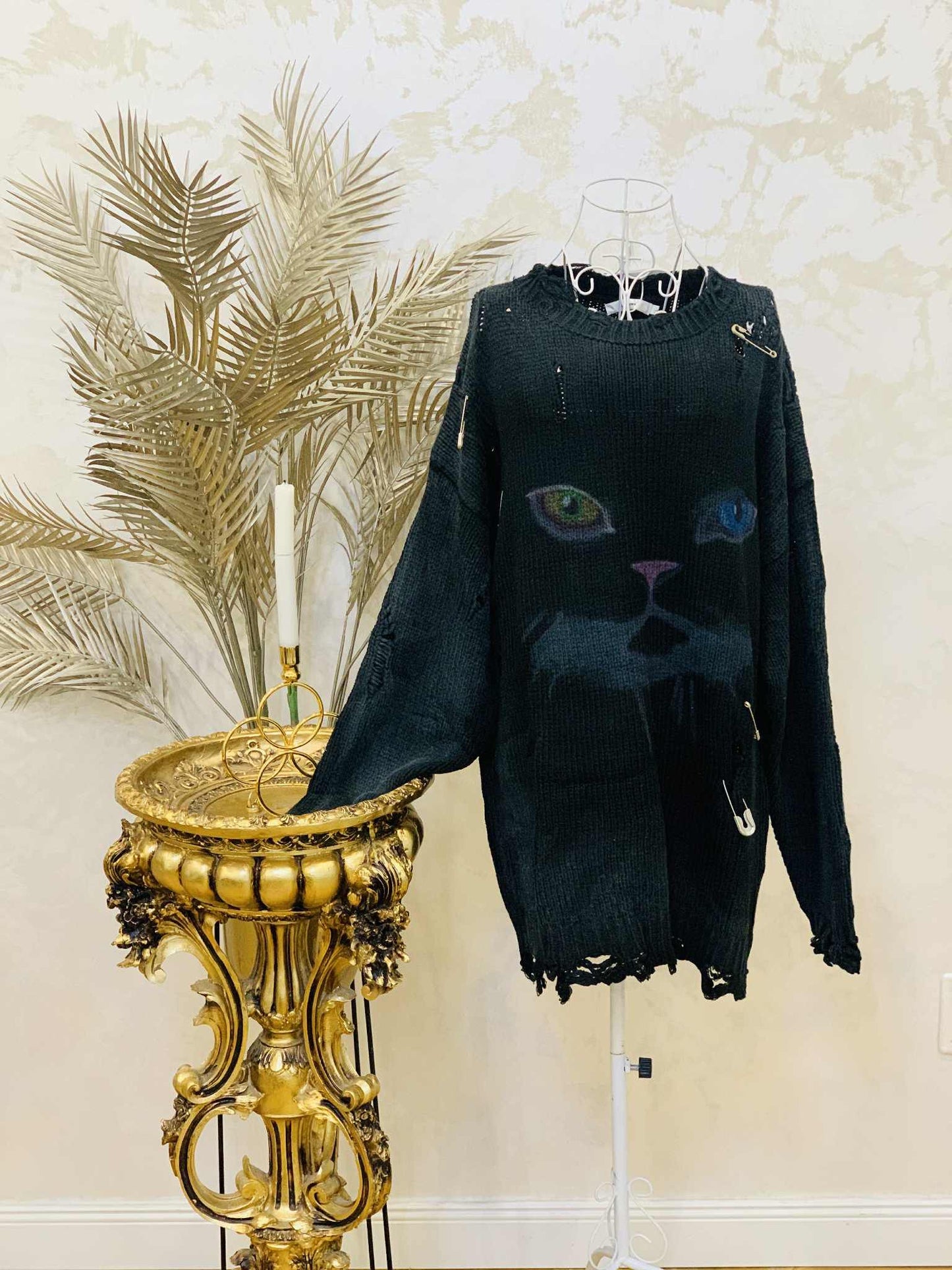 Pulover din lana Oversized cu Detalii Statement