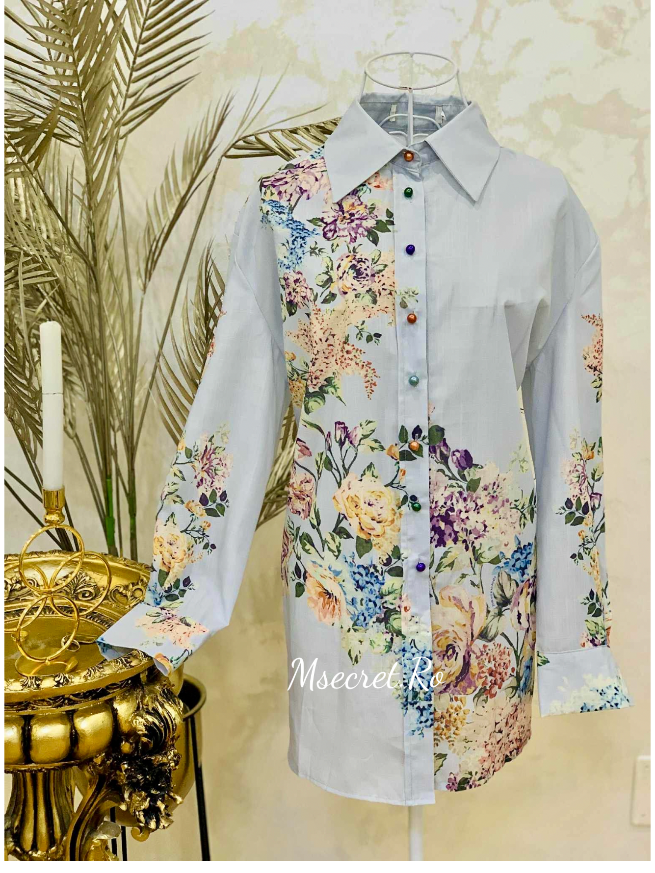 Compleu din in și bumbac cu imprimeu floral