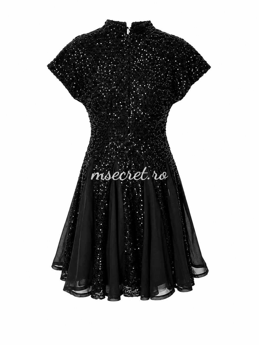 Rochie neagra eleganta cu paiete si decolteu in V