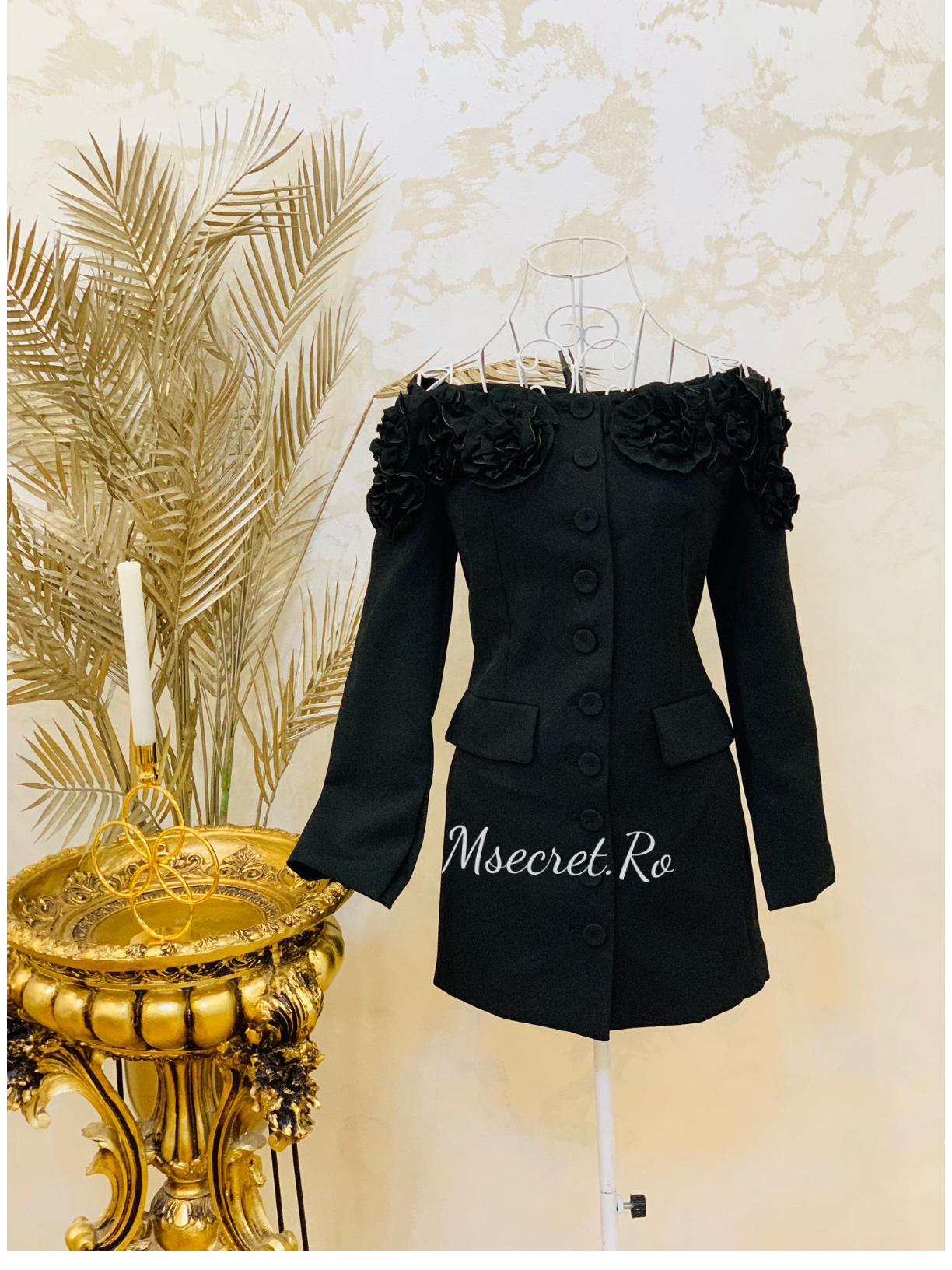 Rochie sacou eleganta cu maneca lunga si flori
