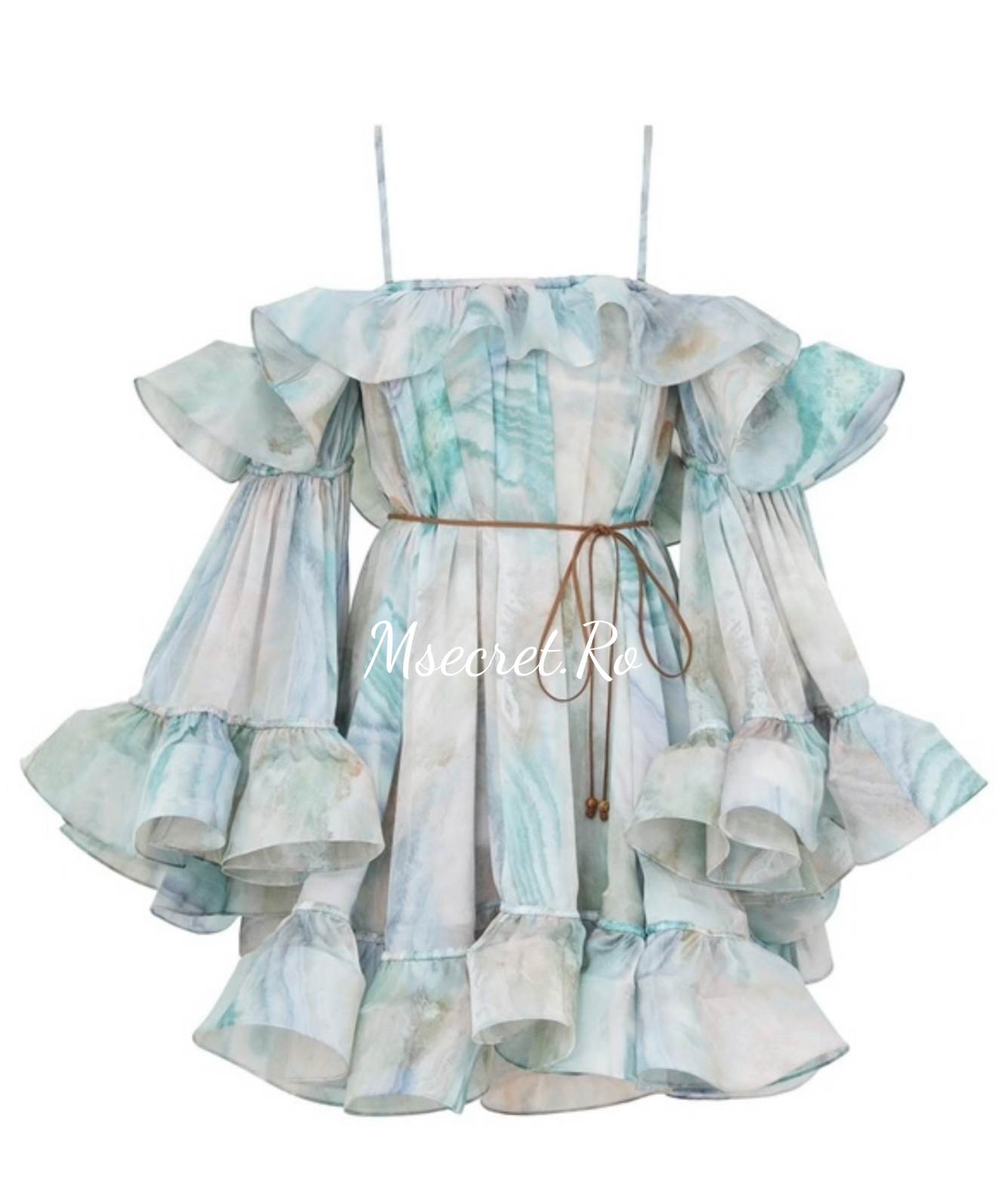 Rochie din in blue superba cu volane